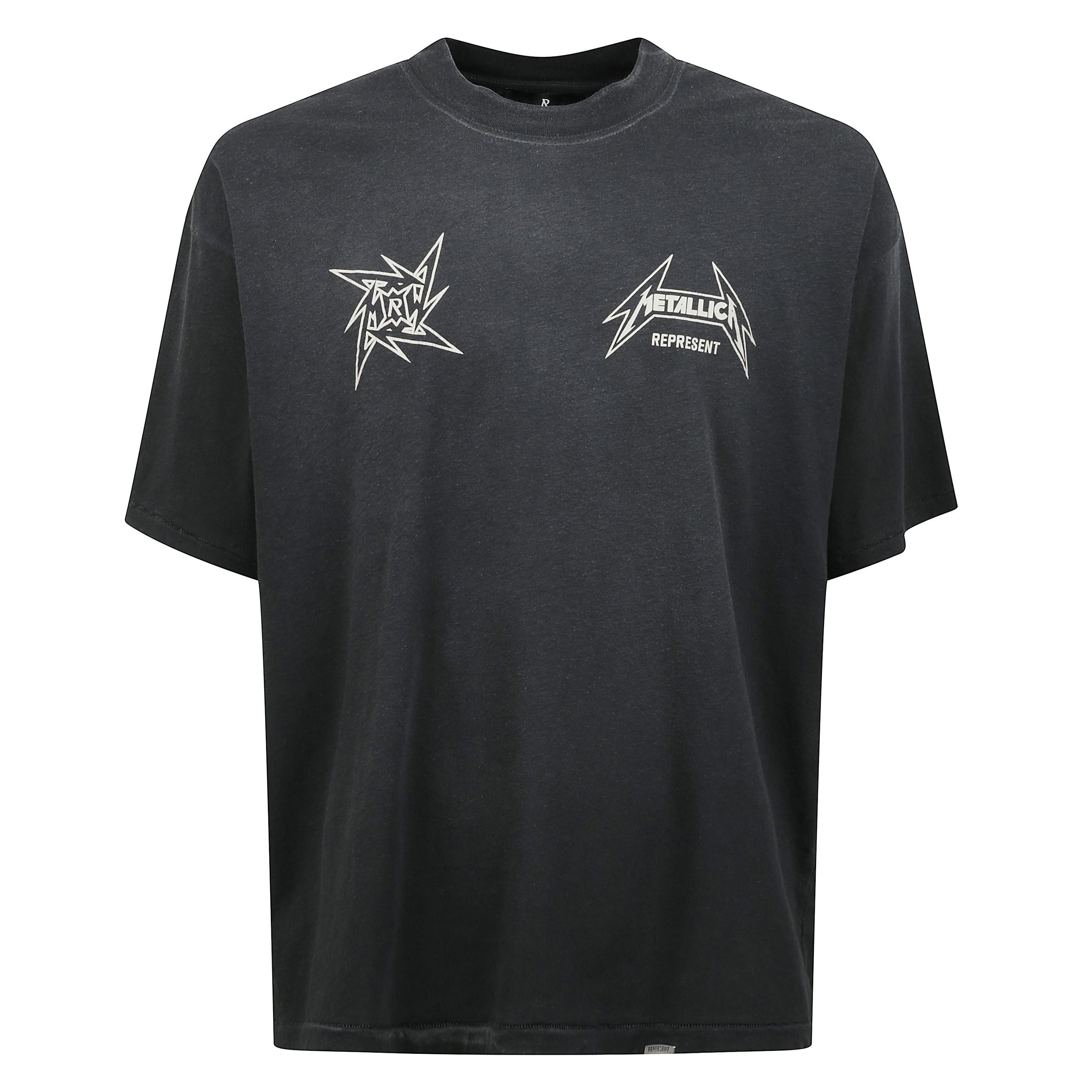 T-shirt in cotone con maniche corte e girocollo, dettaglio frontale e posteriore con stampa ''metallica'' a contrasto.