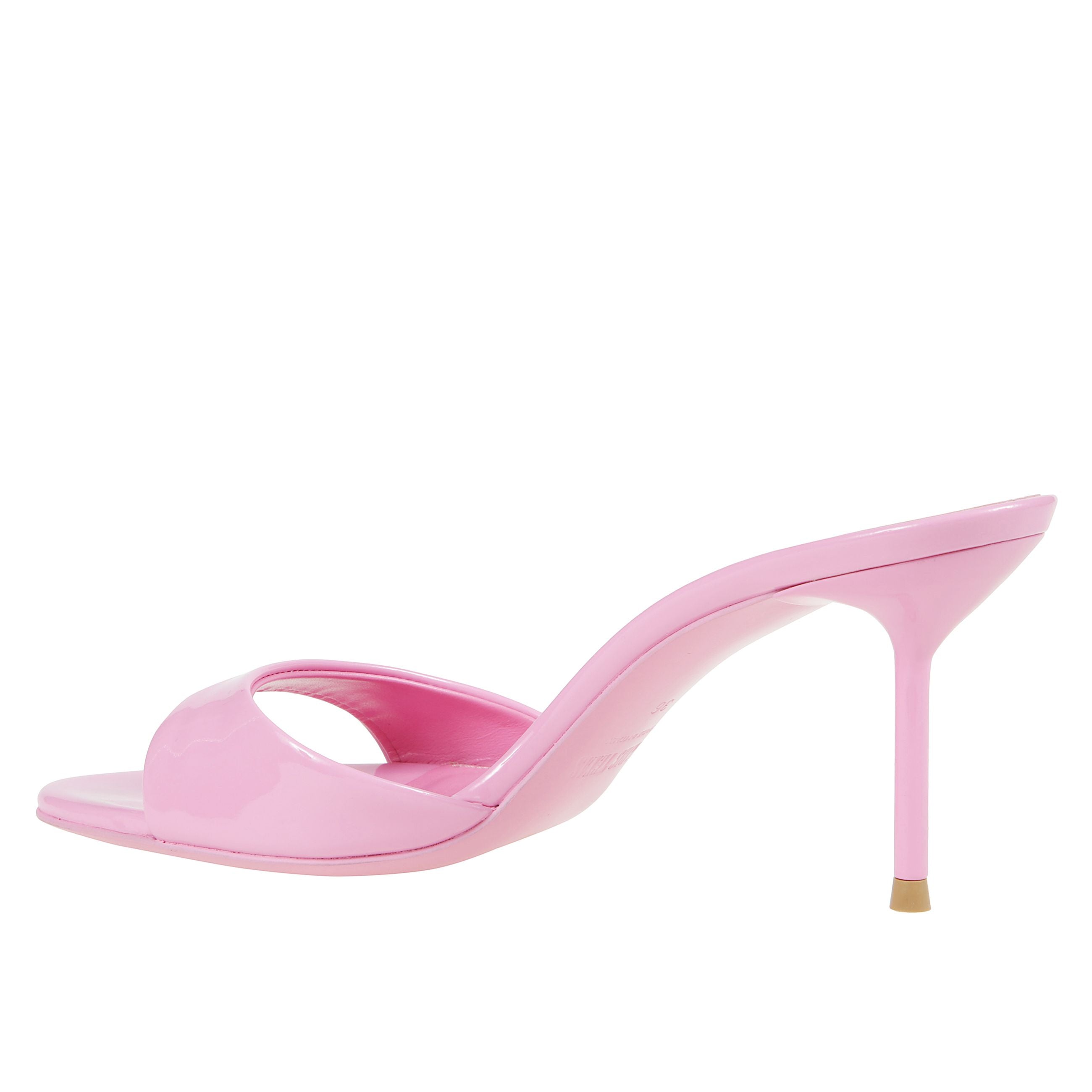 Lidia mule 70 in pelle lucida con tacco a spillo e suola in cuoio.