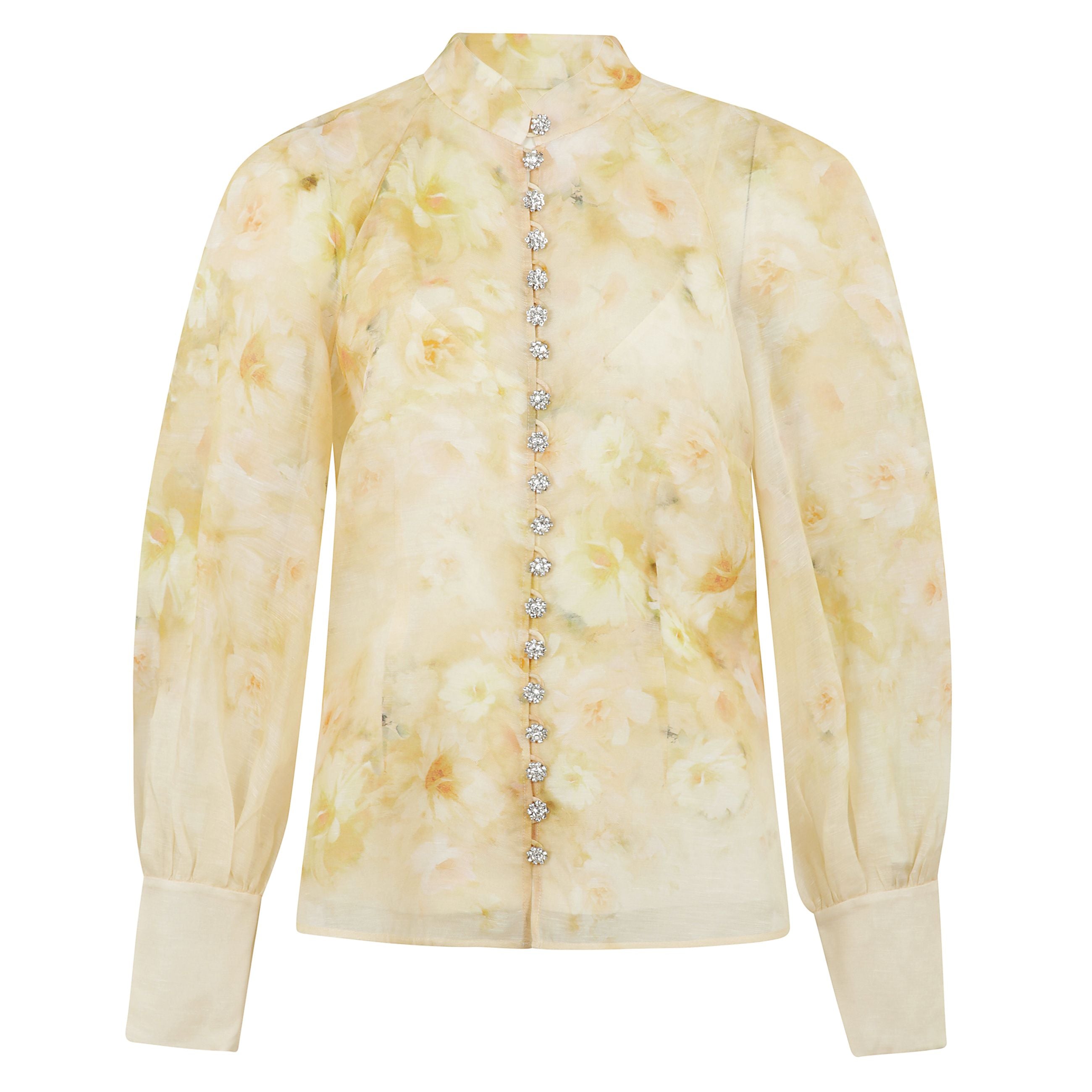 Camicia crush misto lino e seta semi trasparente, bottoni decorati con cristalli