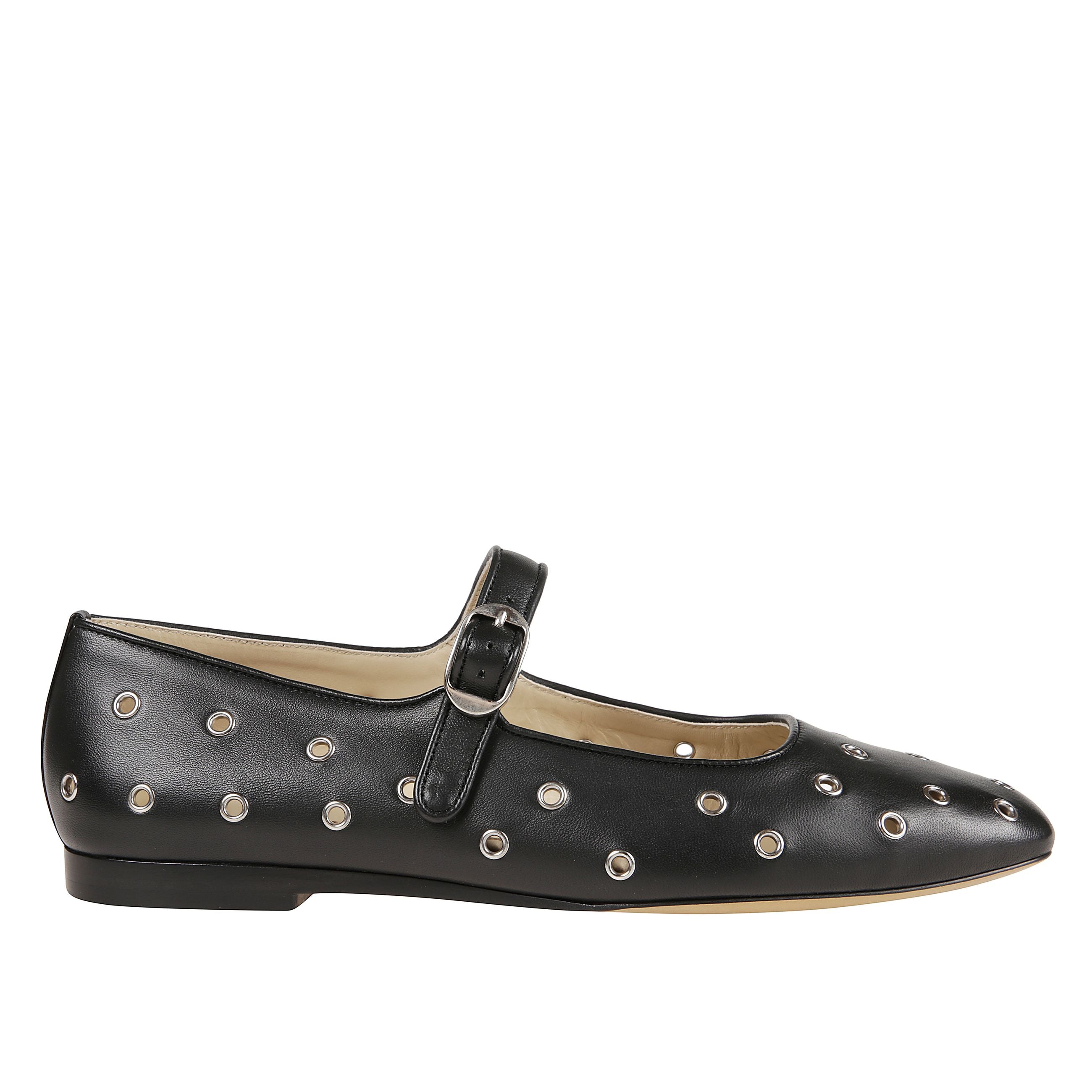 Ballerine mary jane in pelle con suola piatta e punta tonda
