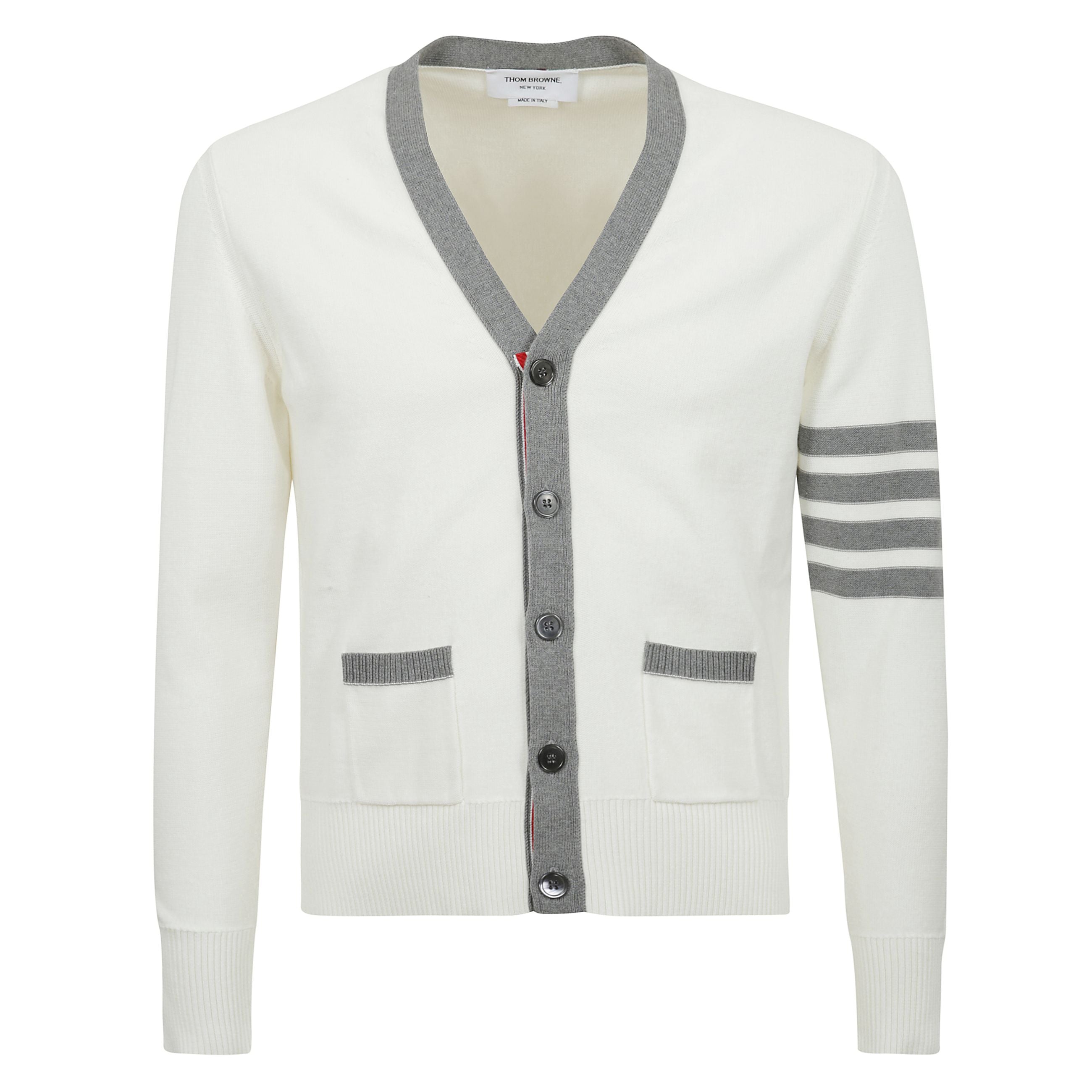 Cardigan con bordo e logo a contrasto, disegno ricamato sul retro