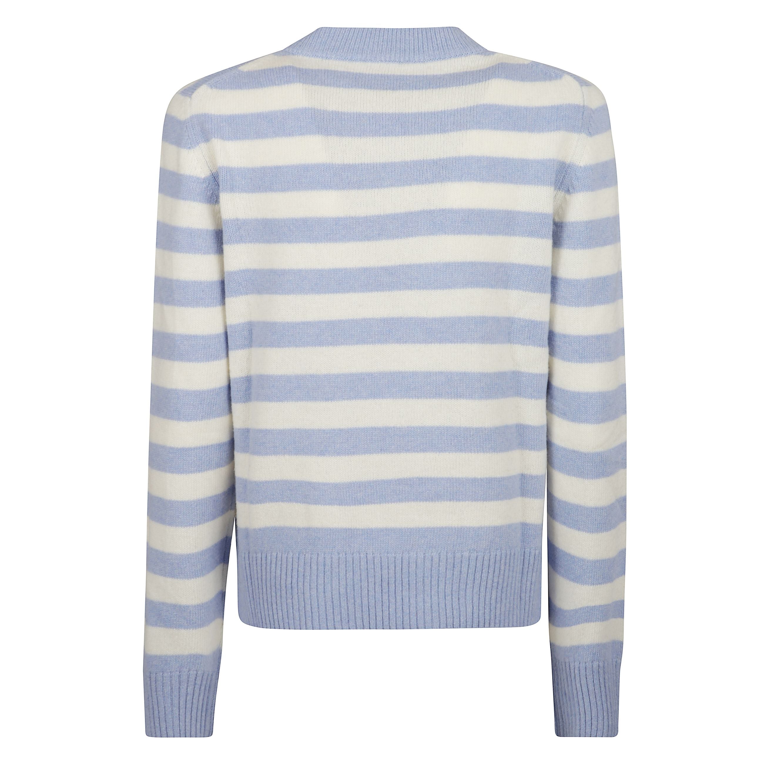 Maglione a maniche lunghe con gatto grafico a righe blu e logo ganni rosso