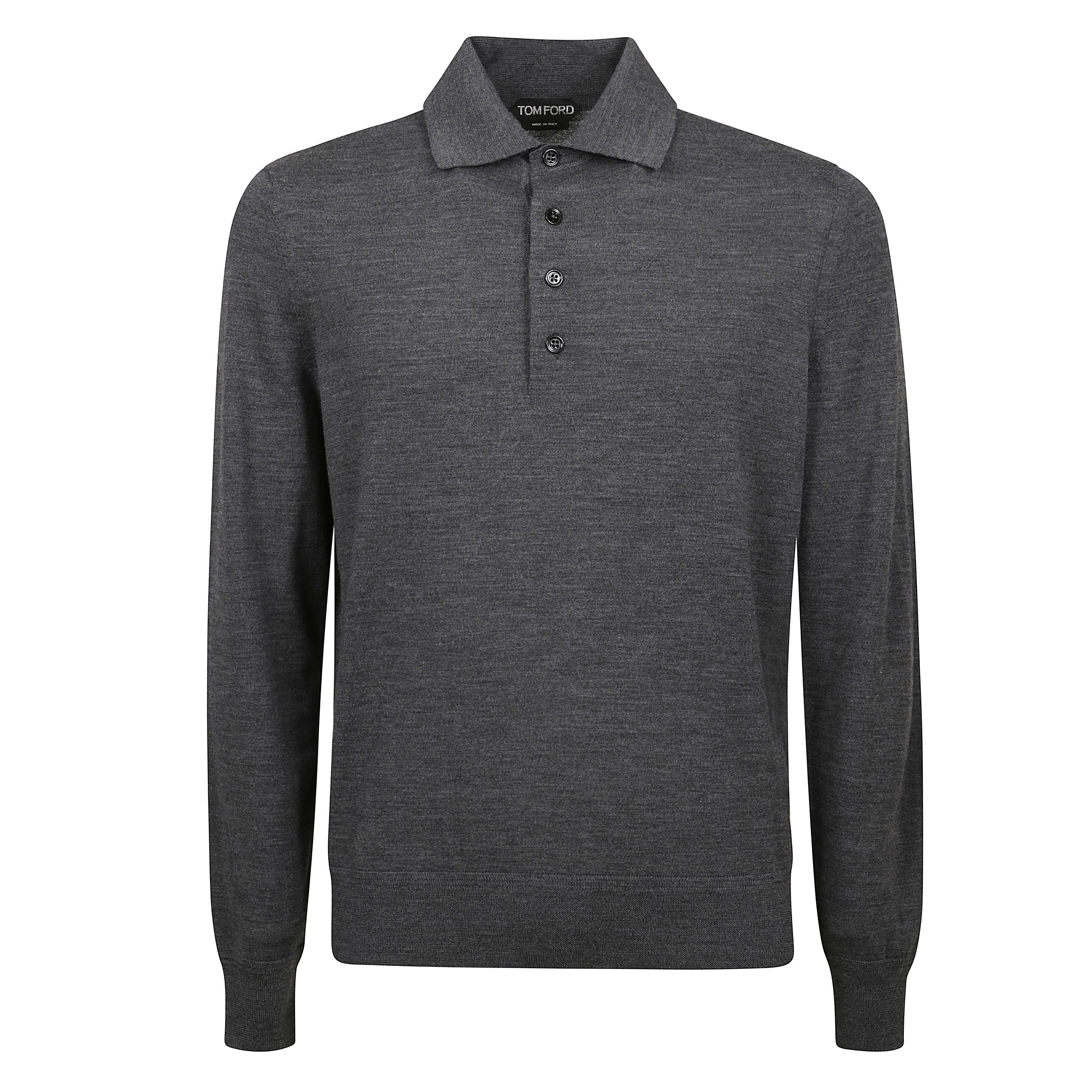 Polo in lana, falsatura frontale con abbottonatura, colletto stile polo e polsini a coste