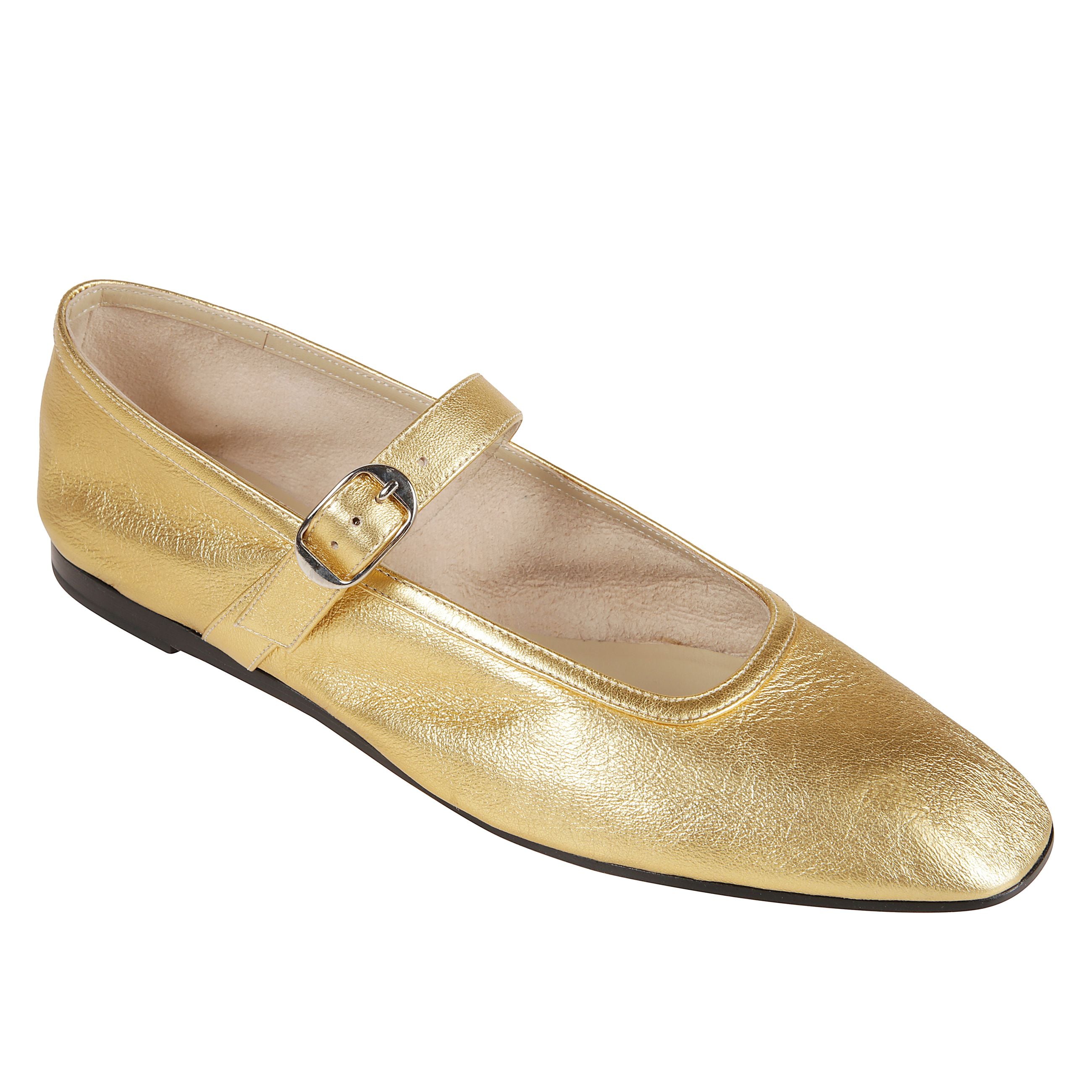 Ballerine mary jane in pelle color oro a punta smussata