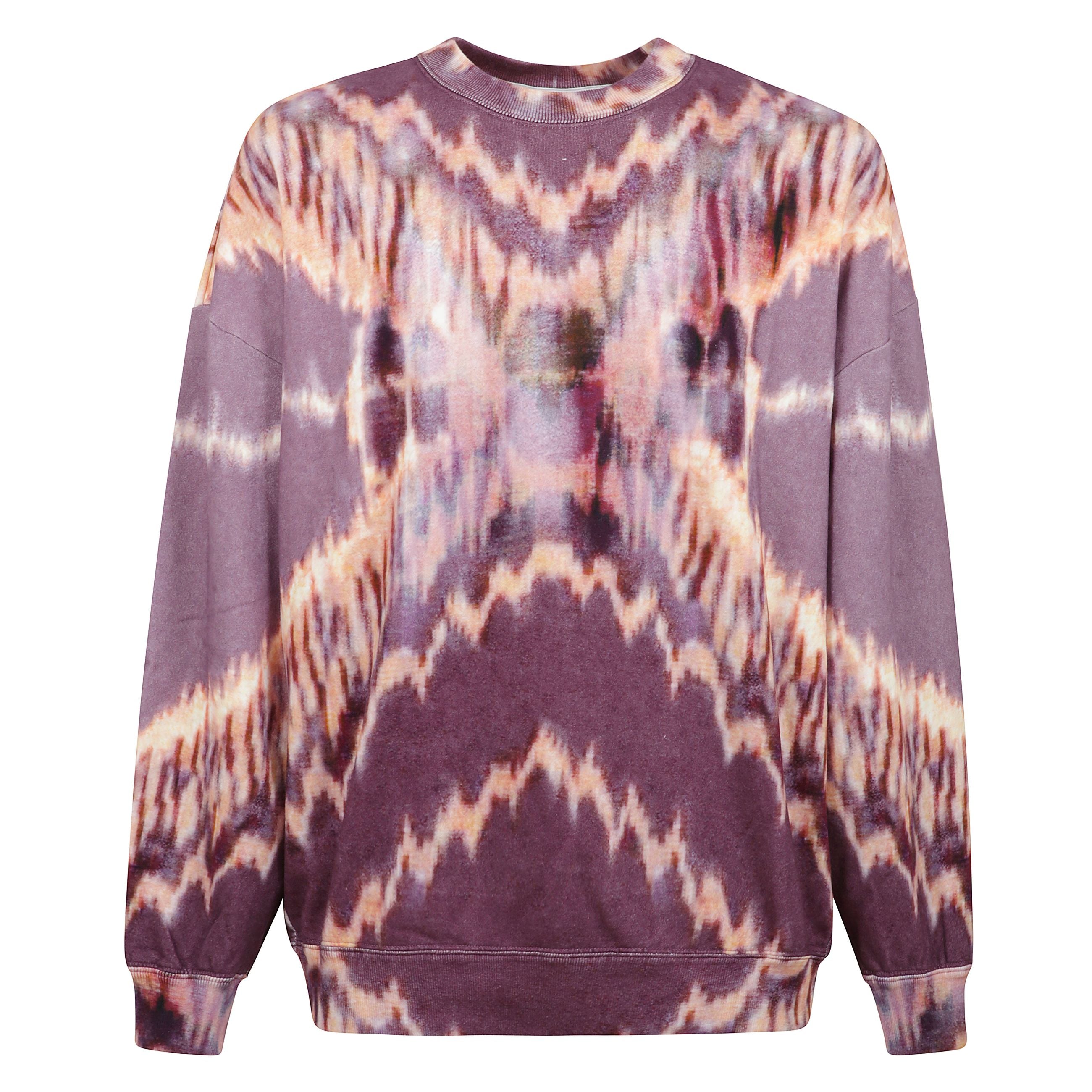 Felpa modello "dobbie" è realizzata in cotone al 100% con una stampa tie-dye nei toni del viola sfumato. presenta un design con scollo rotondo, maniche lunghe e finiture a coste, offrendo una vestibilità rilassata. questo capo è prodotto in portogallo.