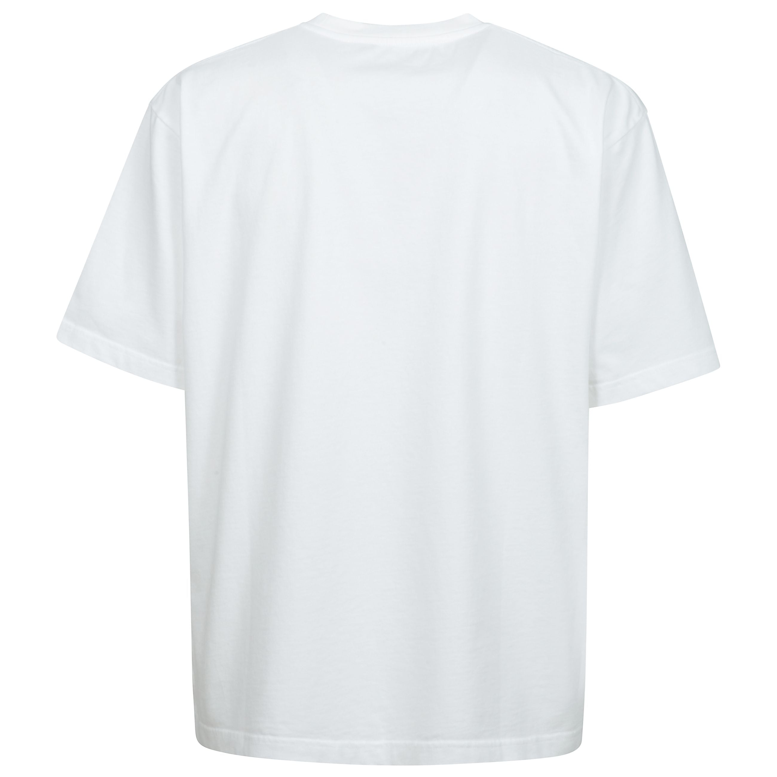 T-shirt jw anderson bianca a girocollo con manica corta e stampa frontale.