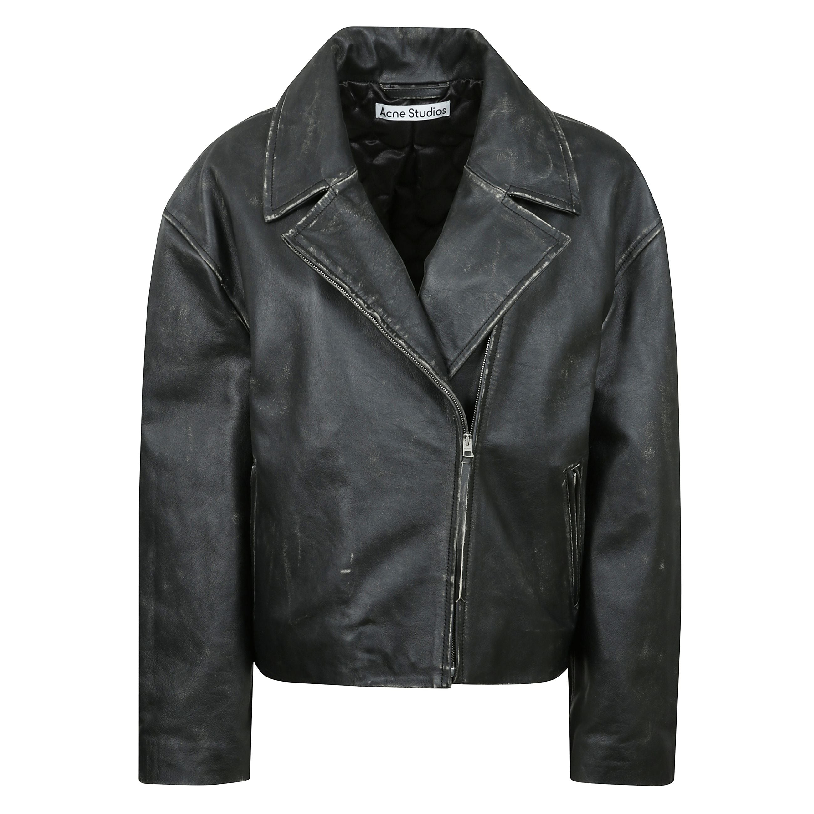 Fn-wn-leat000411 giacca in pelle a spalle scese con chiusura decentrata frontale con zip