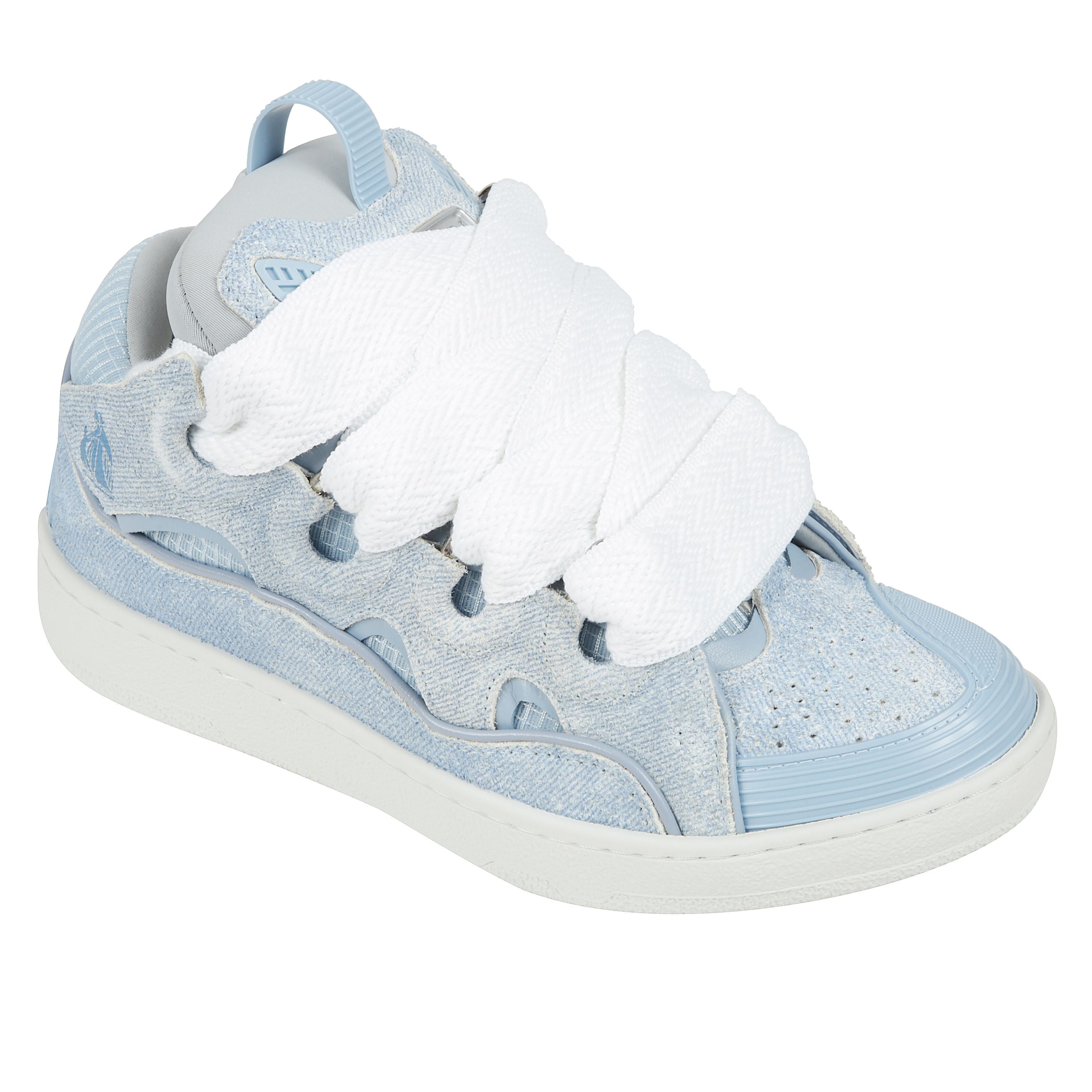 Sneakers curb in nappa di vitello, pelle scamosciata e mesh, linguetta imbottita, punta a mandorla, lacci doppi cerati e intrecciati con motivo a spina di pesce
linguetta trapuntata con etichetta lanvin e logo mother and child in rilievo