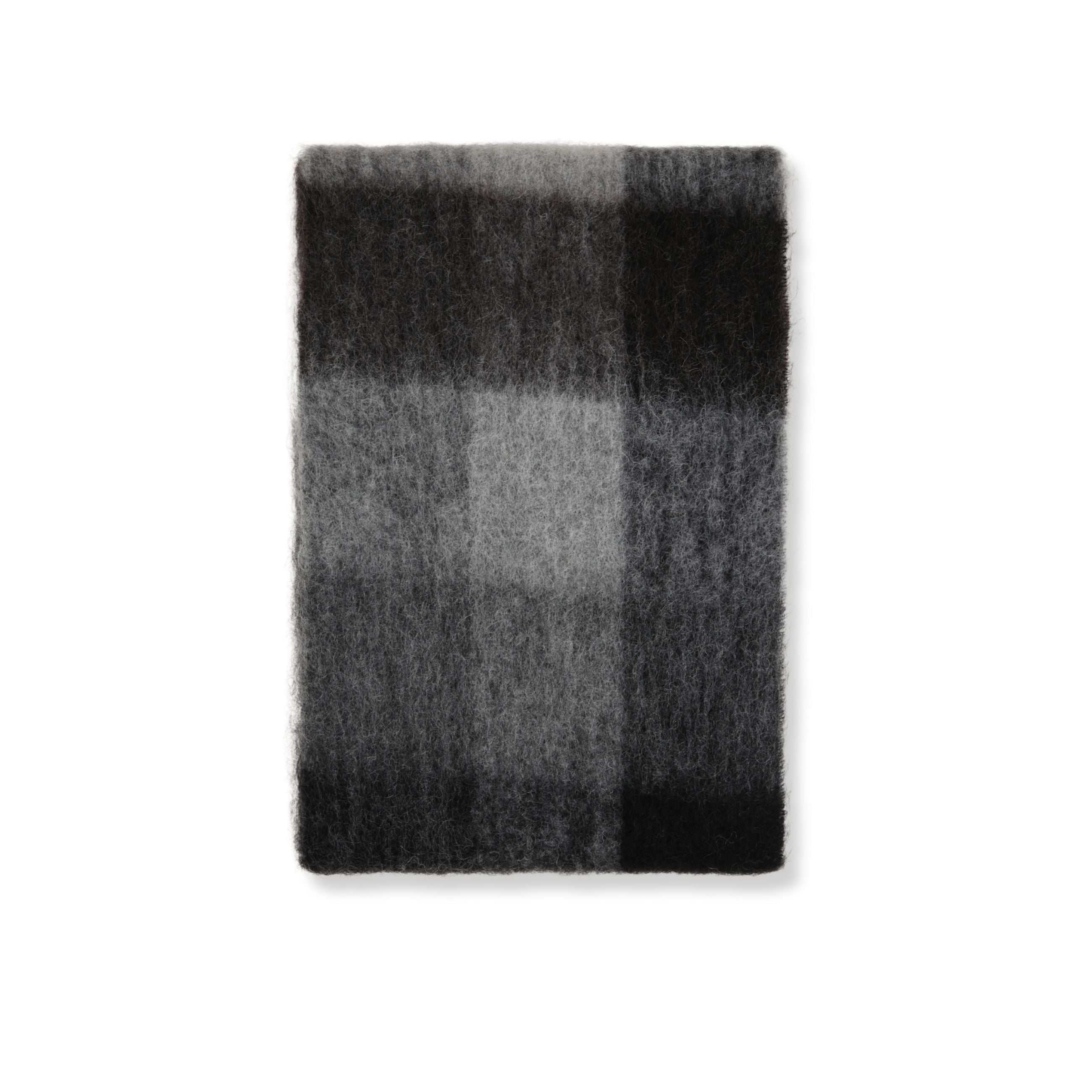 Sciarpa in lana acne studios. motivo a quadri. orlo con frange. logo del brand applicato.