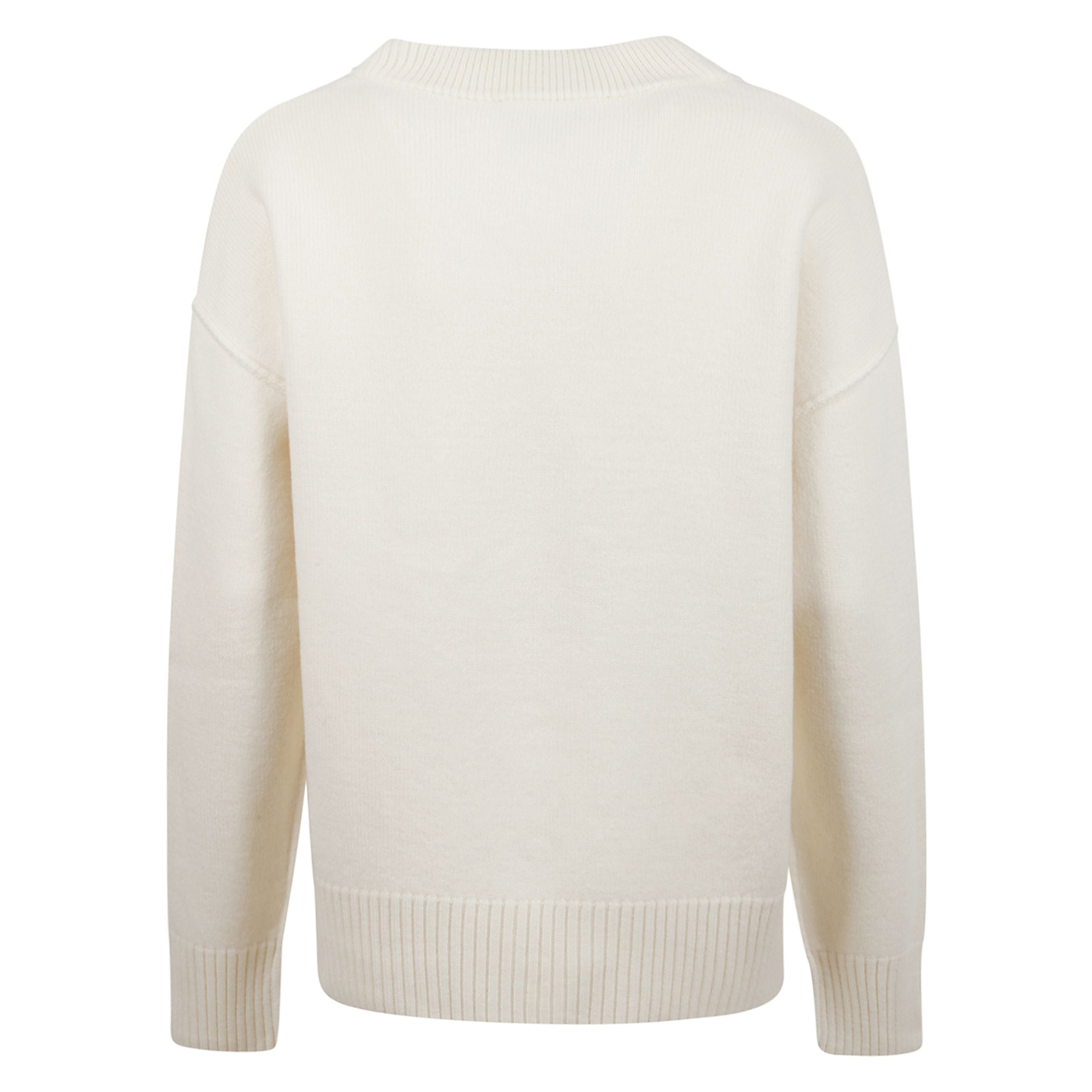 Cardigan semplice in lana con maniche lunghe e scollo a v. chiusura frontale con bottoni a contrasto. orlo e polsini elasticizzati. logo ami paris rosso sul petto.