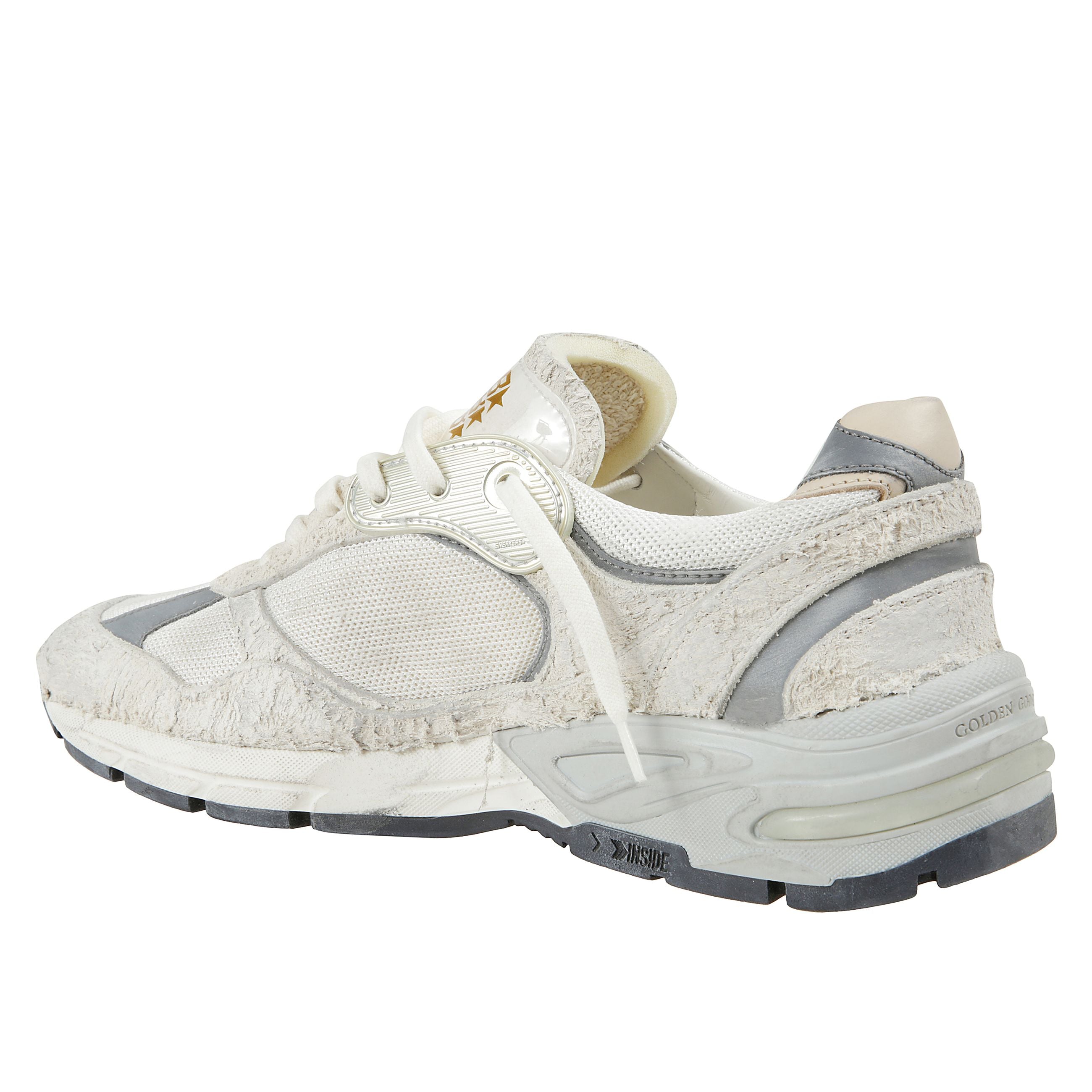 Sneakers dad-star in suede bianco e grigio e stella in pelle bianca