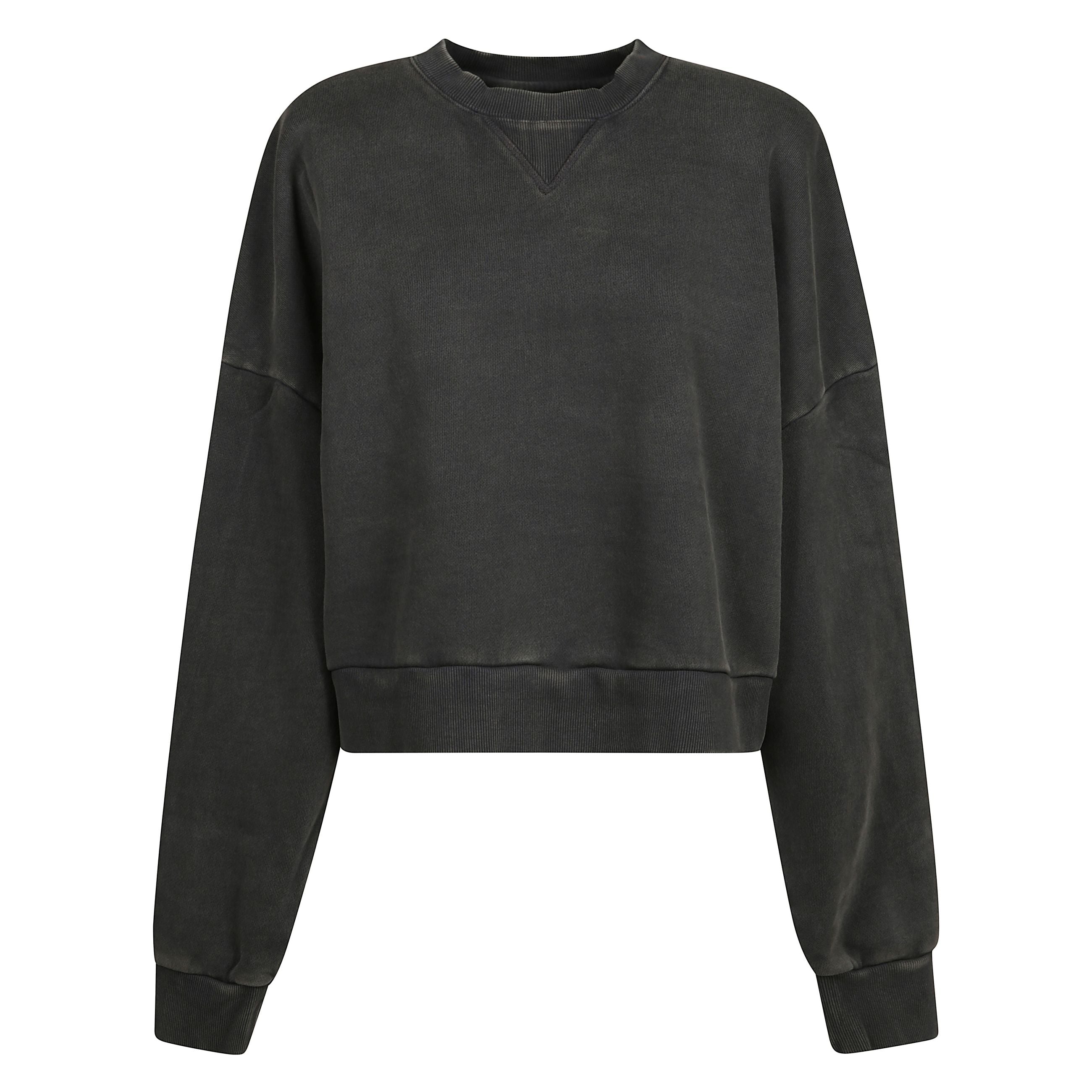 Felpa girocollo nera boxy in cotone di entire studios. realizzata in cotone nero con finish vintage. girocollo, maniche lunghe, spalla scesa, cuciture tono su tono, fondo dritto. vestibilità boxy.