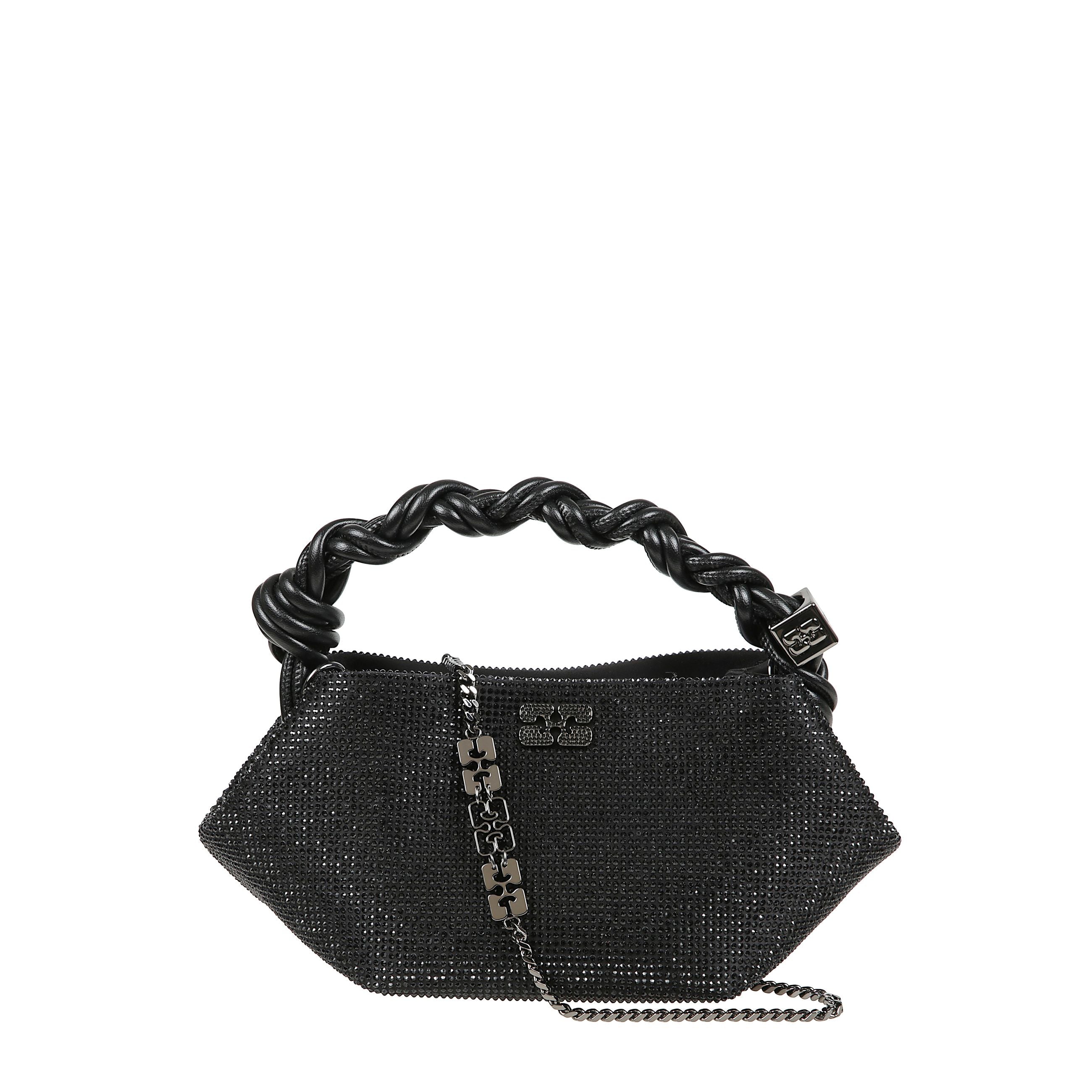 Ganni bou bag mini strass con chiusura magnetica, manico superiore e tracolla rimovibile con catena