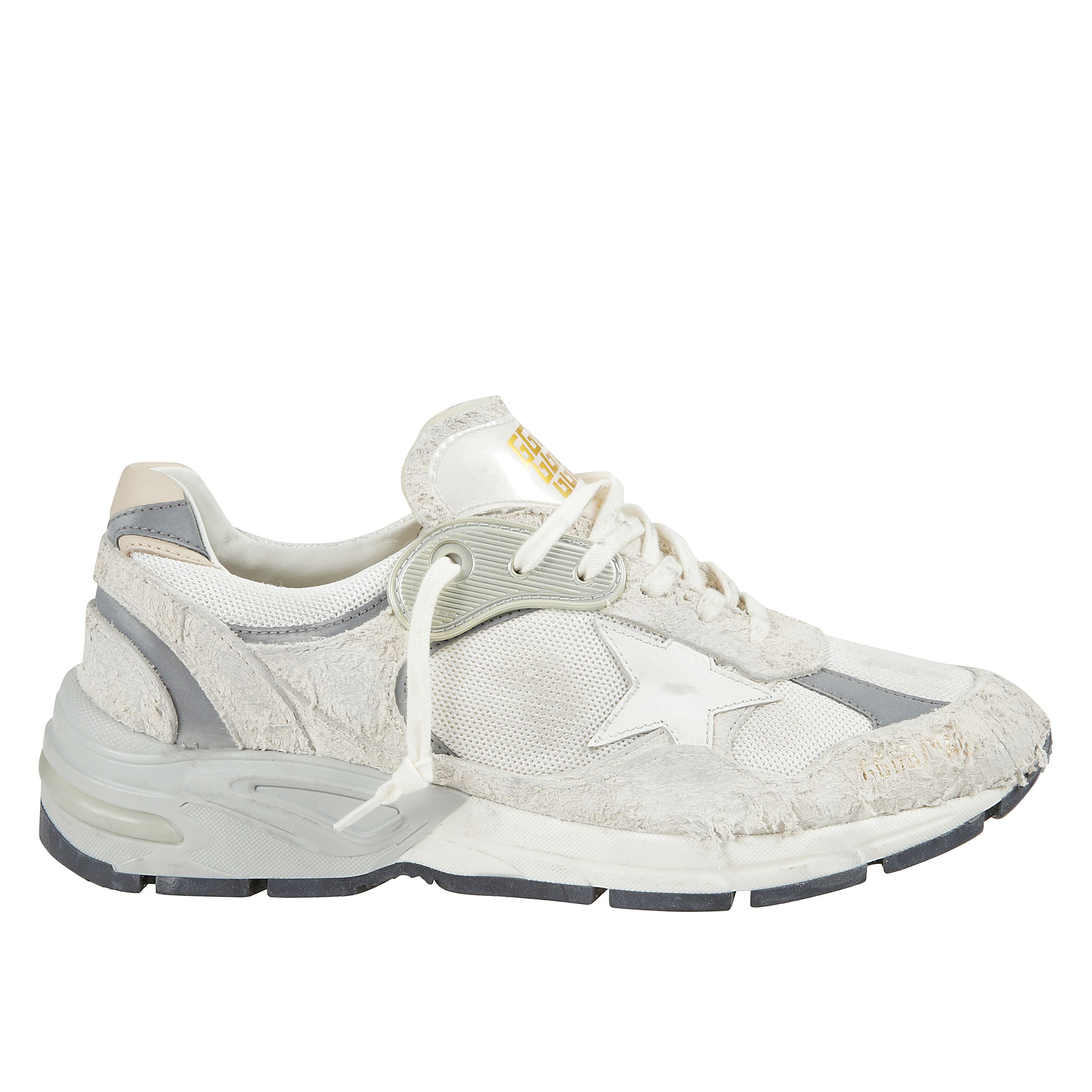 Sneakers dad-star in suede bianco e grigio e stella in pelle bianca