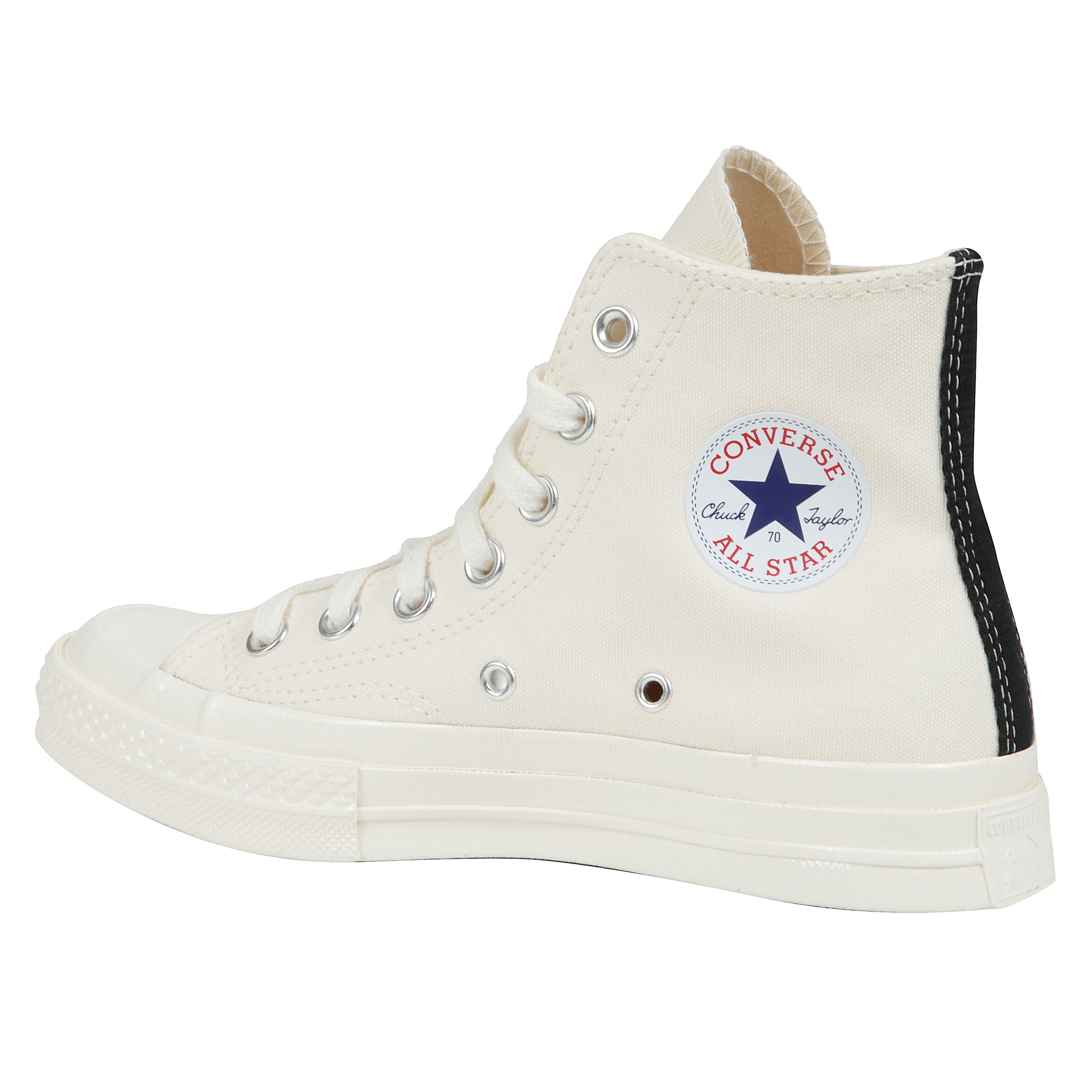 Sneaker alta realizzata in canvas con cuore rosso piccolo, suola in gomma vulcanizzata e rinforzo sul tallone