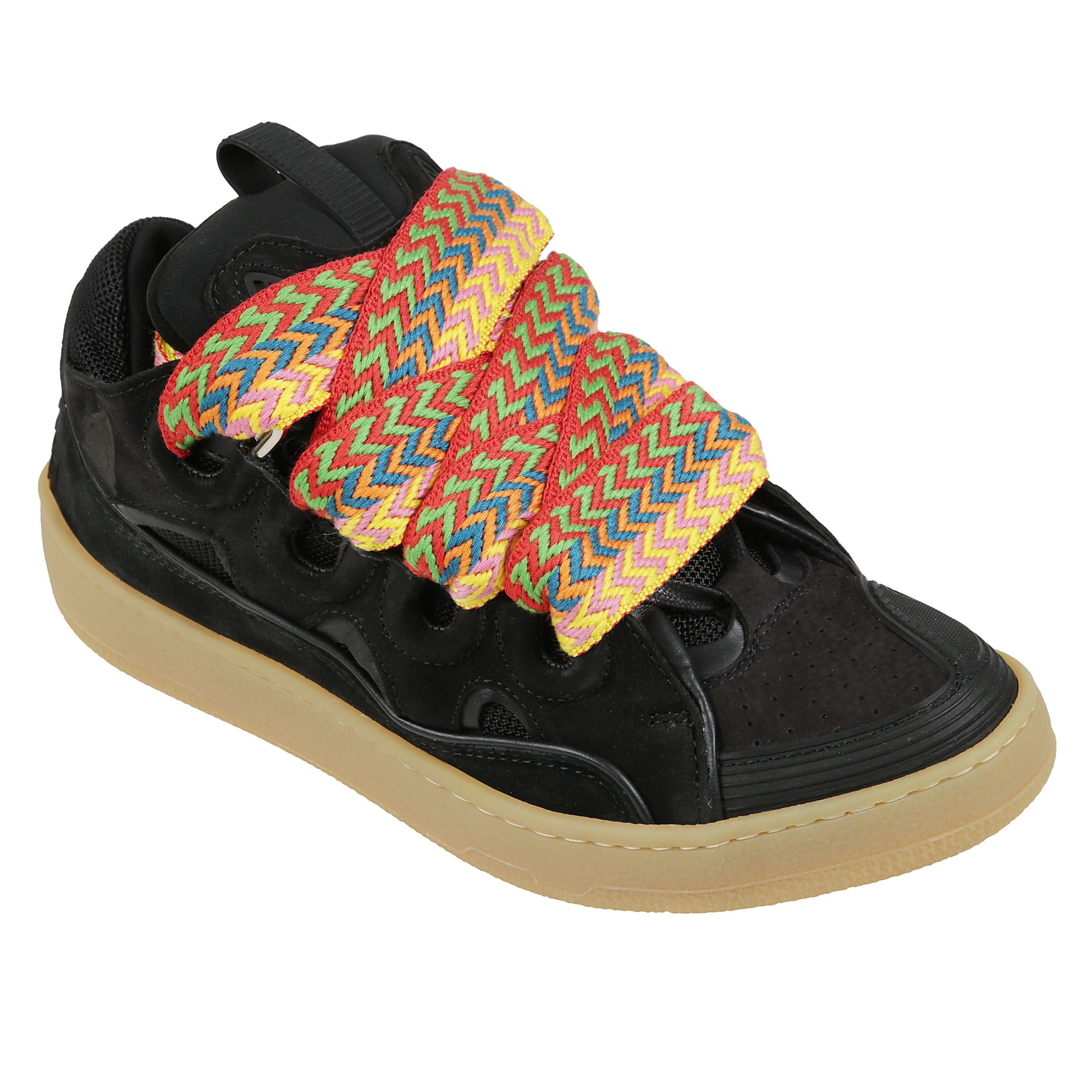 Curb sneakers di lanvin. design in pelle e tessuto con microfori. chiusura con lacci spessi multicolor.