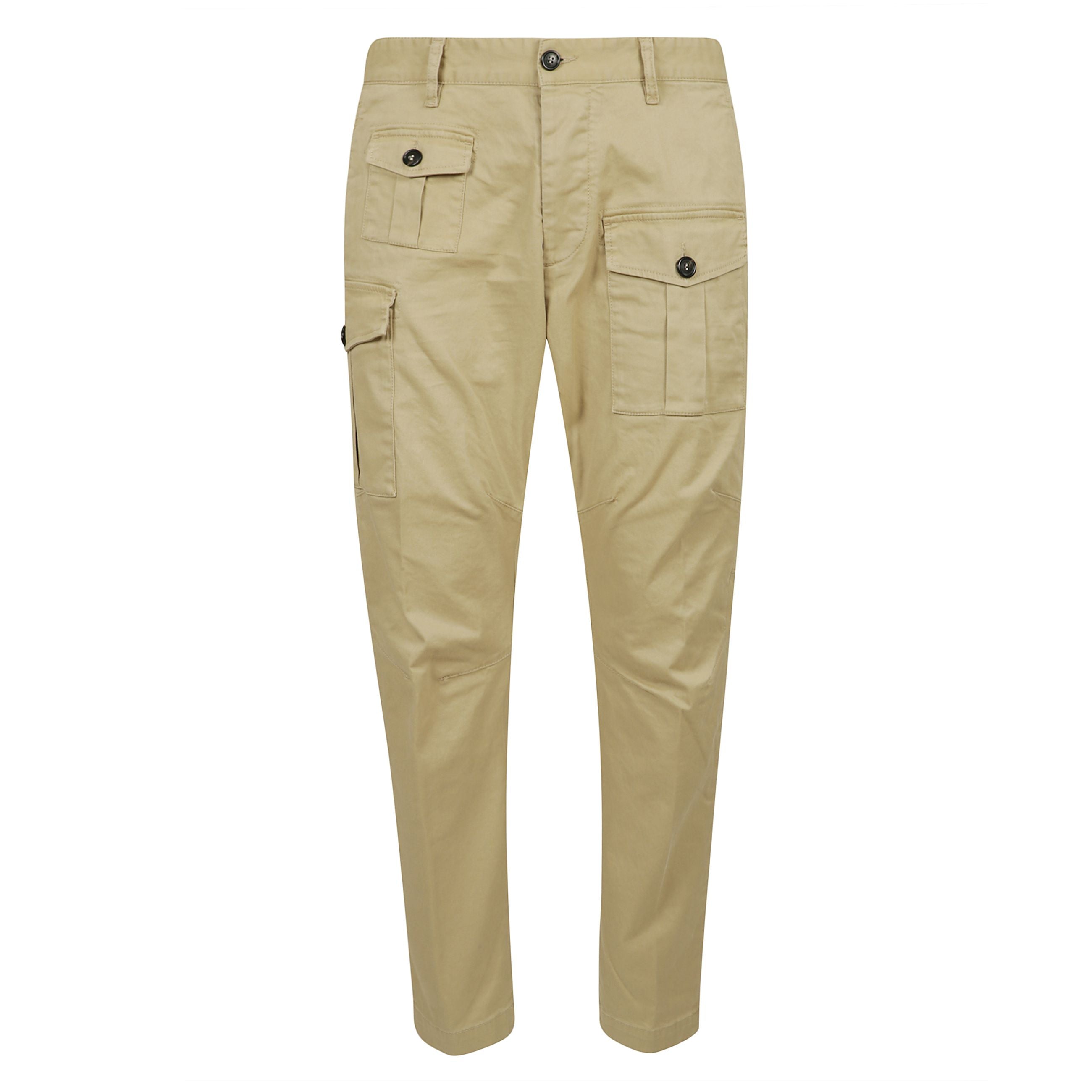 Pantaloni cargo con abbottonatura nascosta e logo charm
