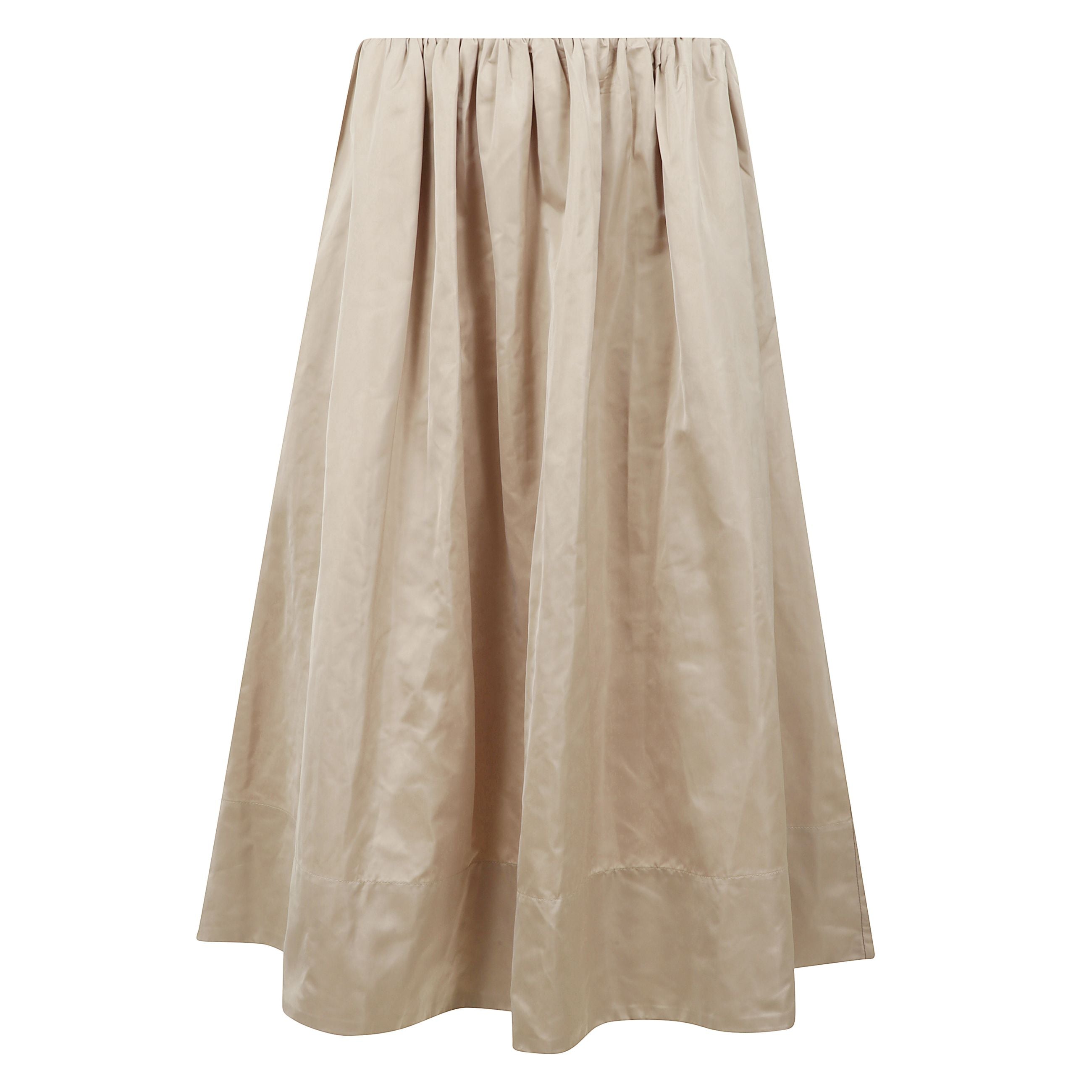 Miss skirt, una gonna midi a vita media con cintura elastica e molto volume.