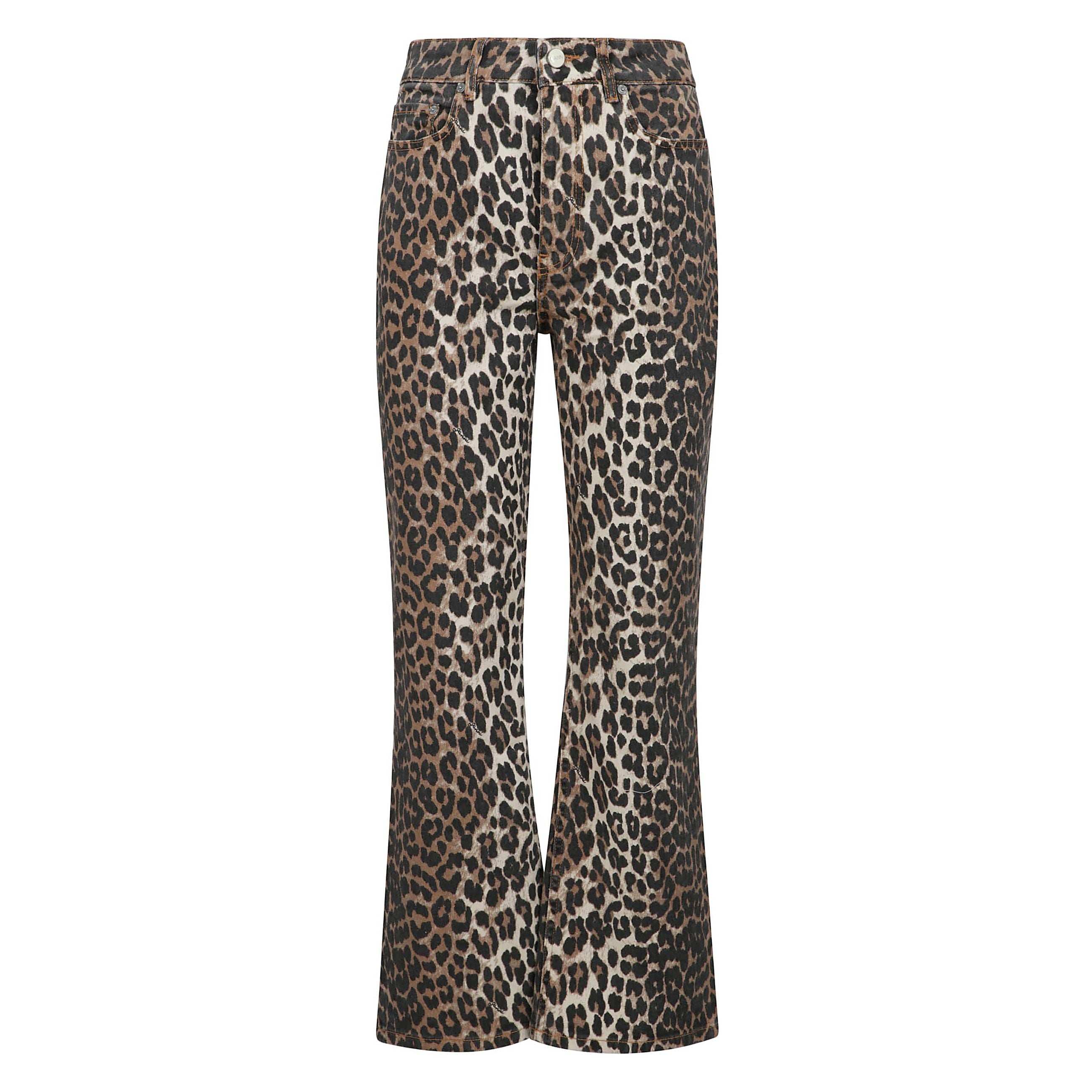 Jeans con stampa leopardo all-over a vita alta con chiusura frontale a bottoni