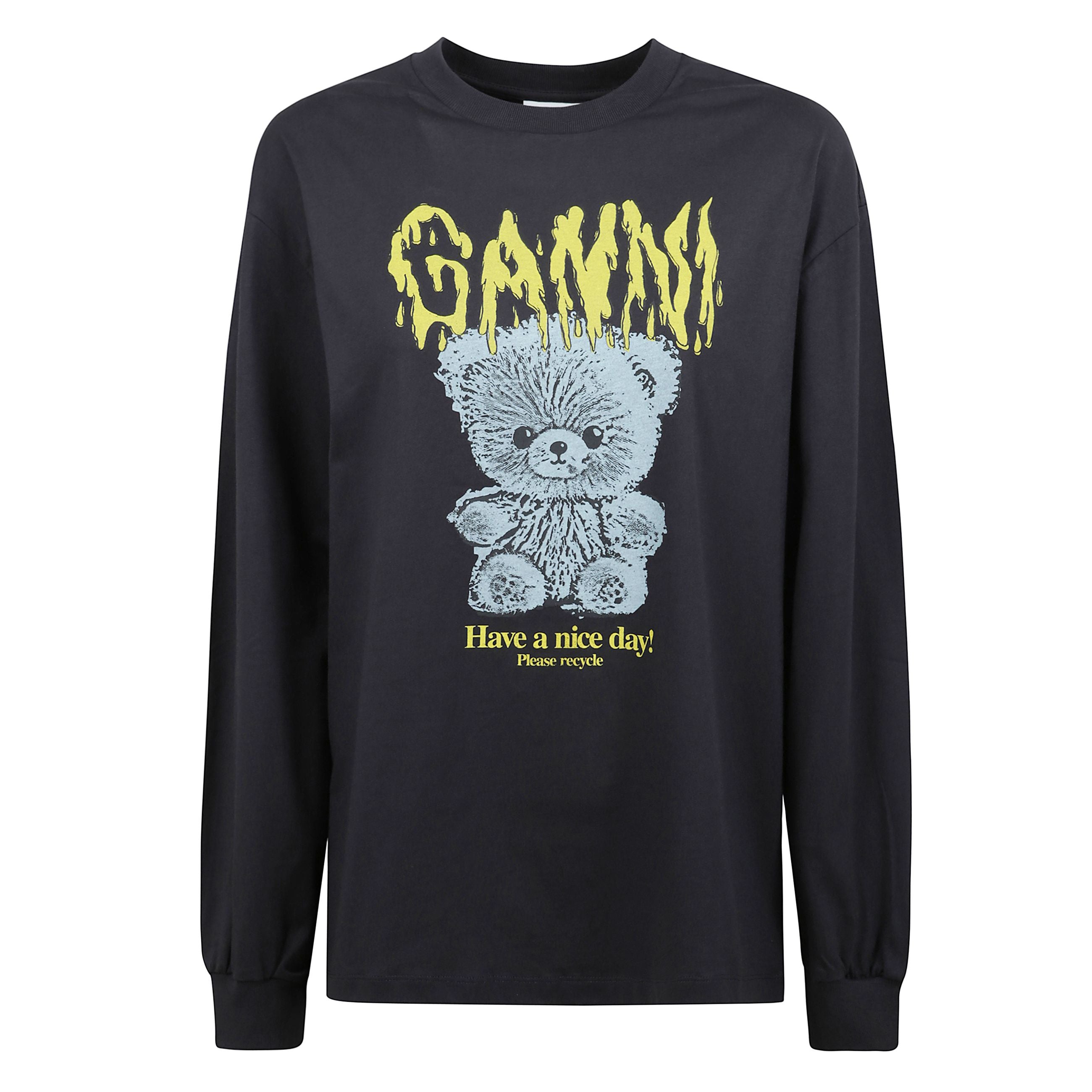 T-shirt maniche lunghe con scollo rotondo, maniche lunghe, bordi a coste e una stampa grafica sul davanti.