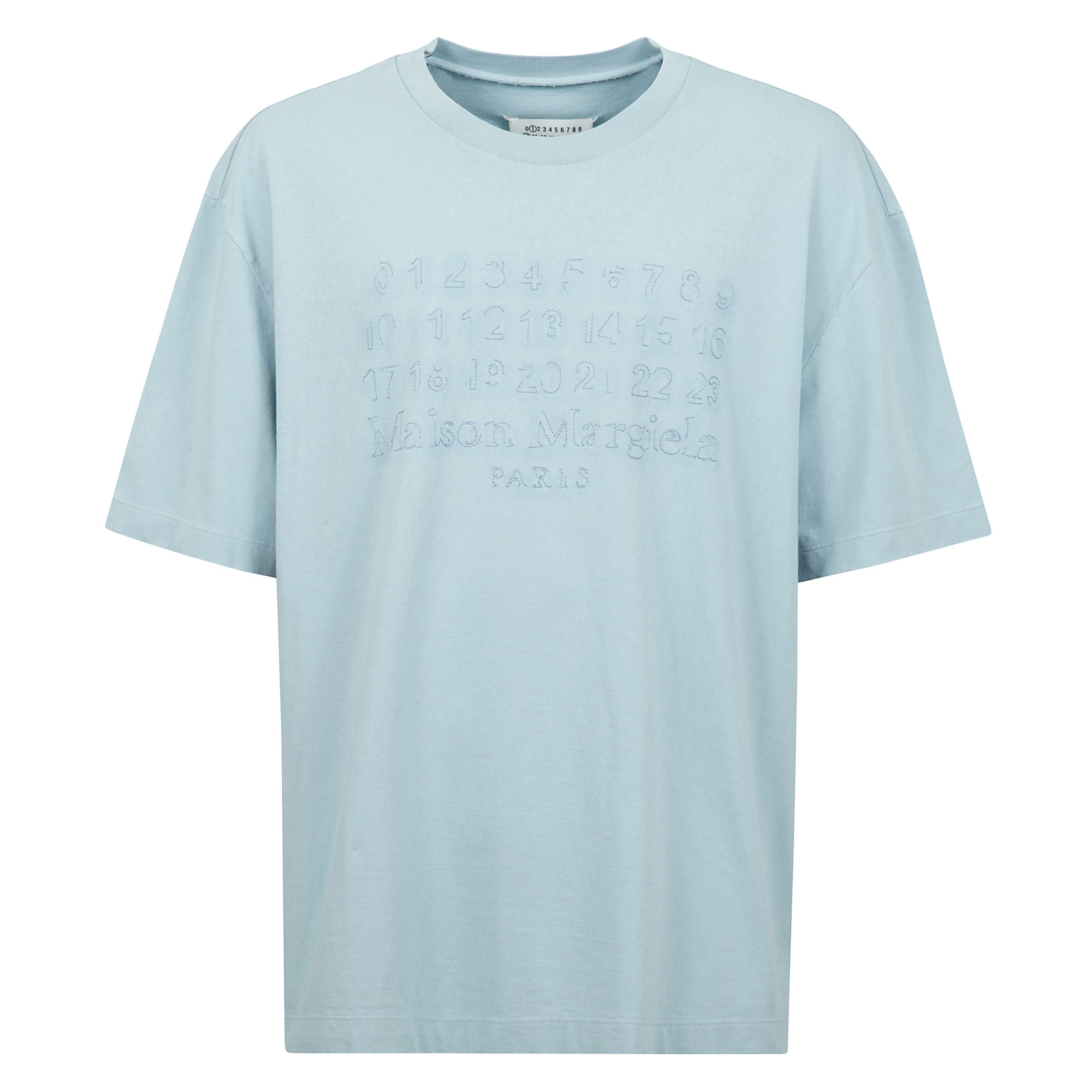 T-shirt in cotone con motivo numeri signature, scollo rotondo, maniche corte e orlo dritto