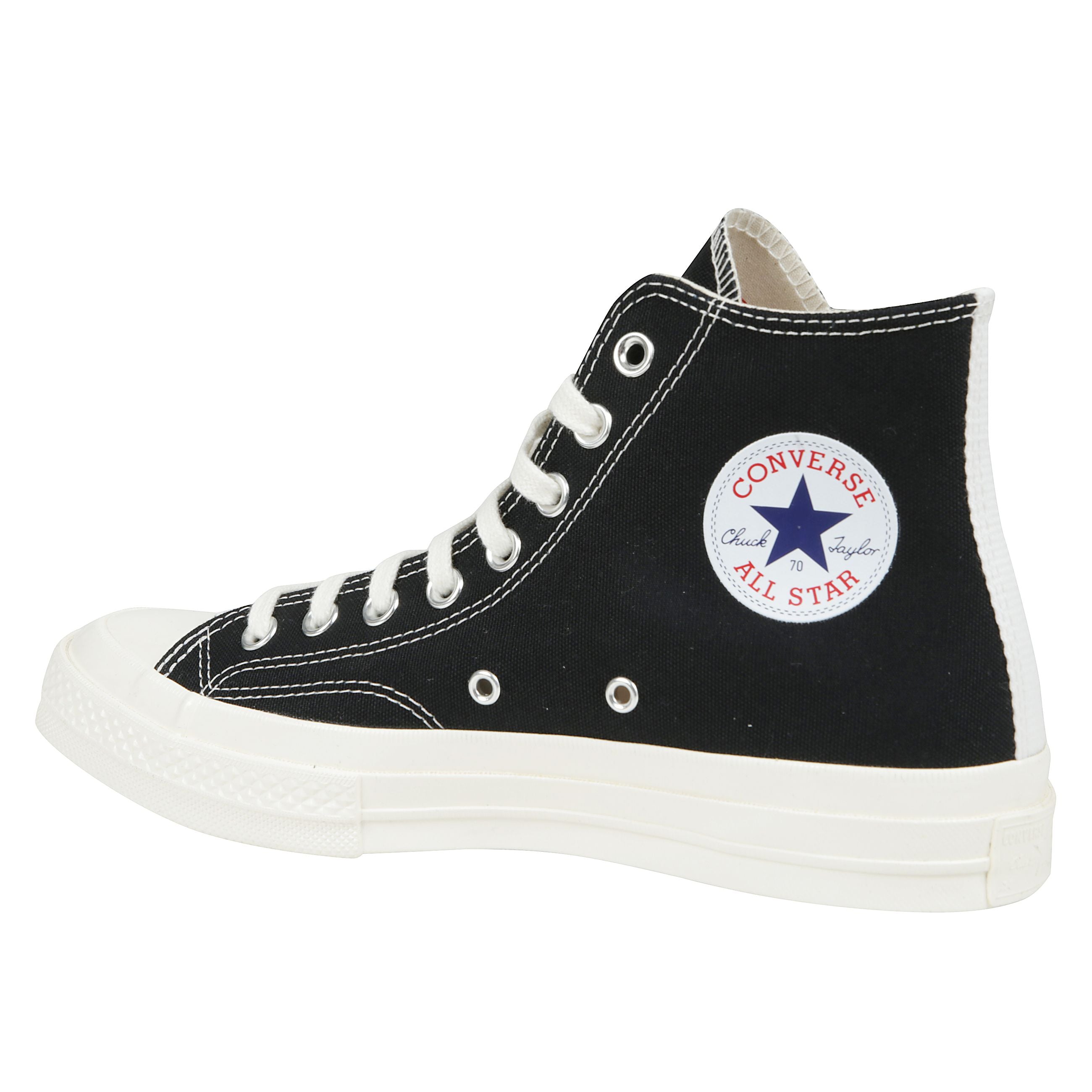 Sneaker alta realizzata in canvas con cuore rosso piccolo, suola in gomma vulcanizzata e rinforzo sul tallone