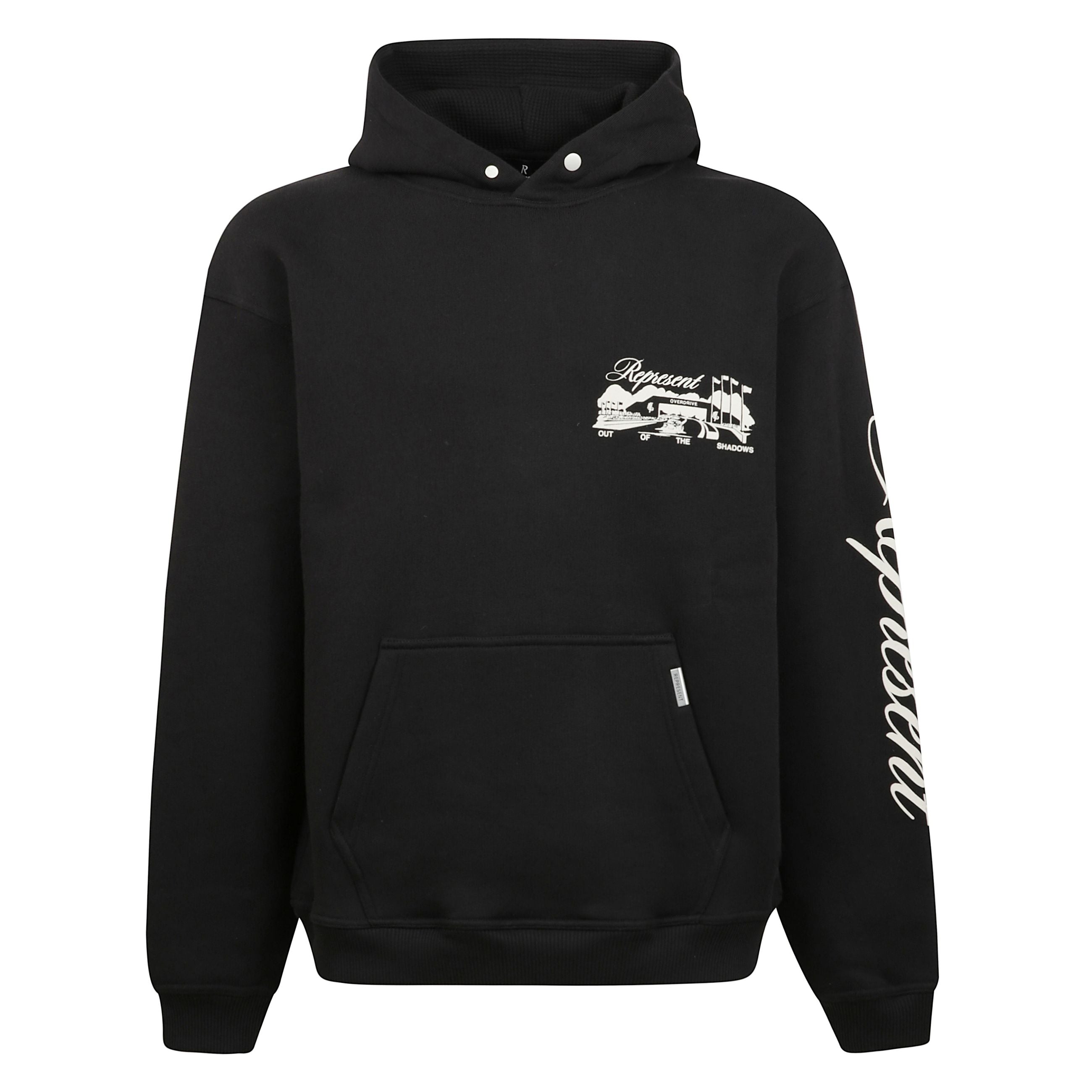 Felpa raceway in cotone con cappuccio, tasca frontale a marsupio e stampa grafica sul retro