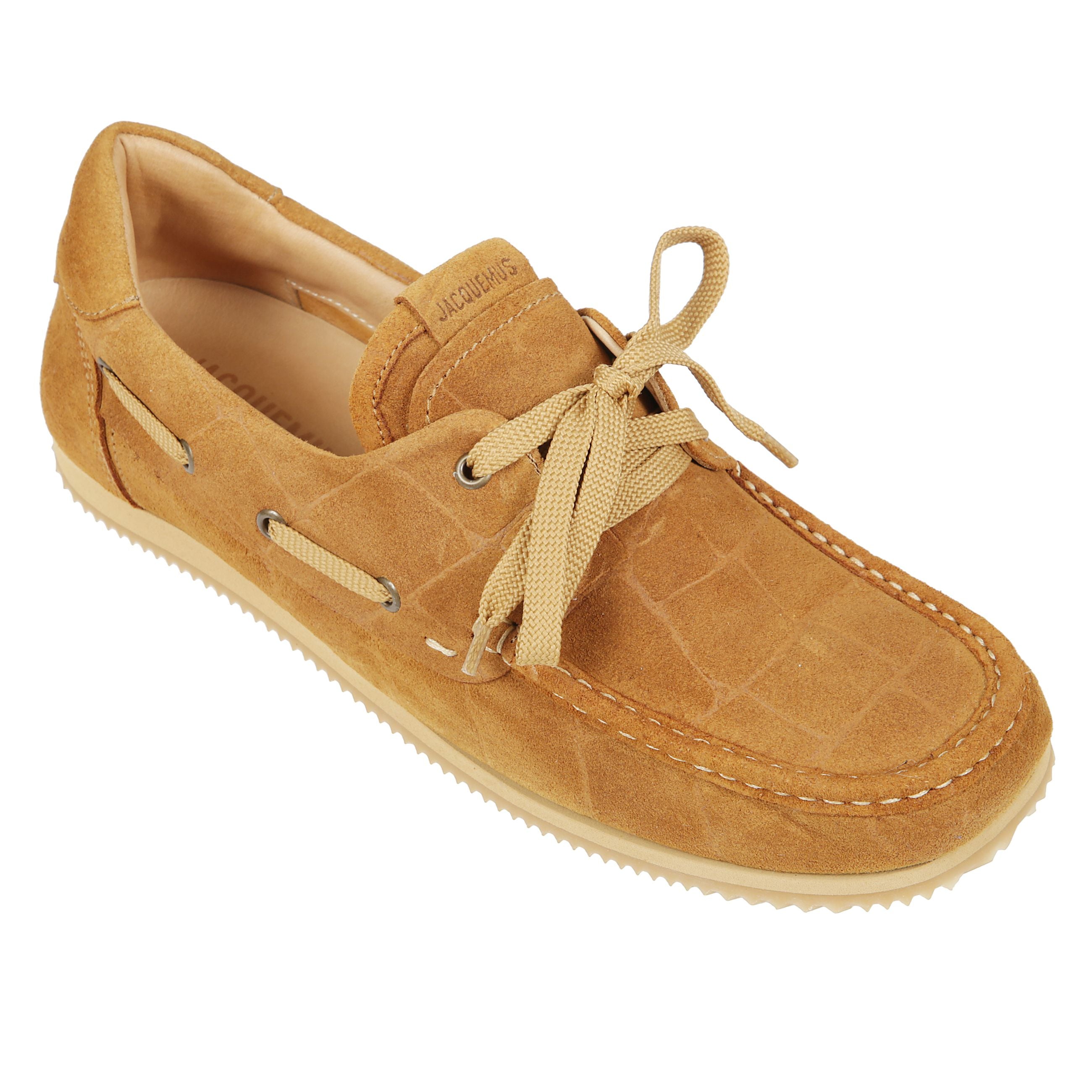 Les batto scarpe da barca in pelle scamosciata goffrata effetto coccodrillo con suola in gomma