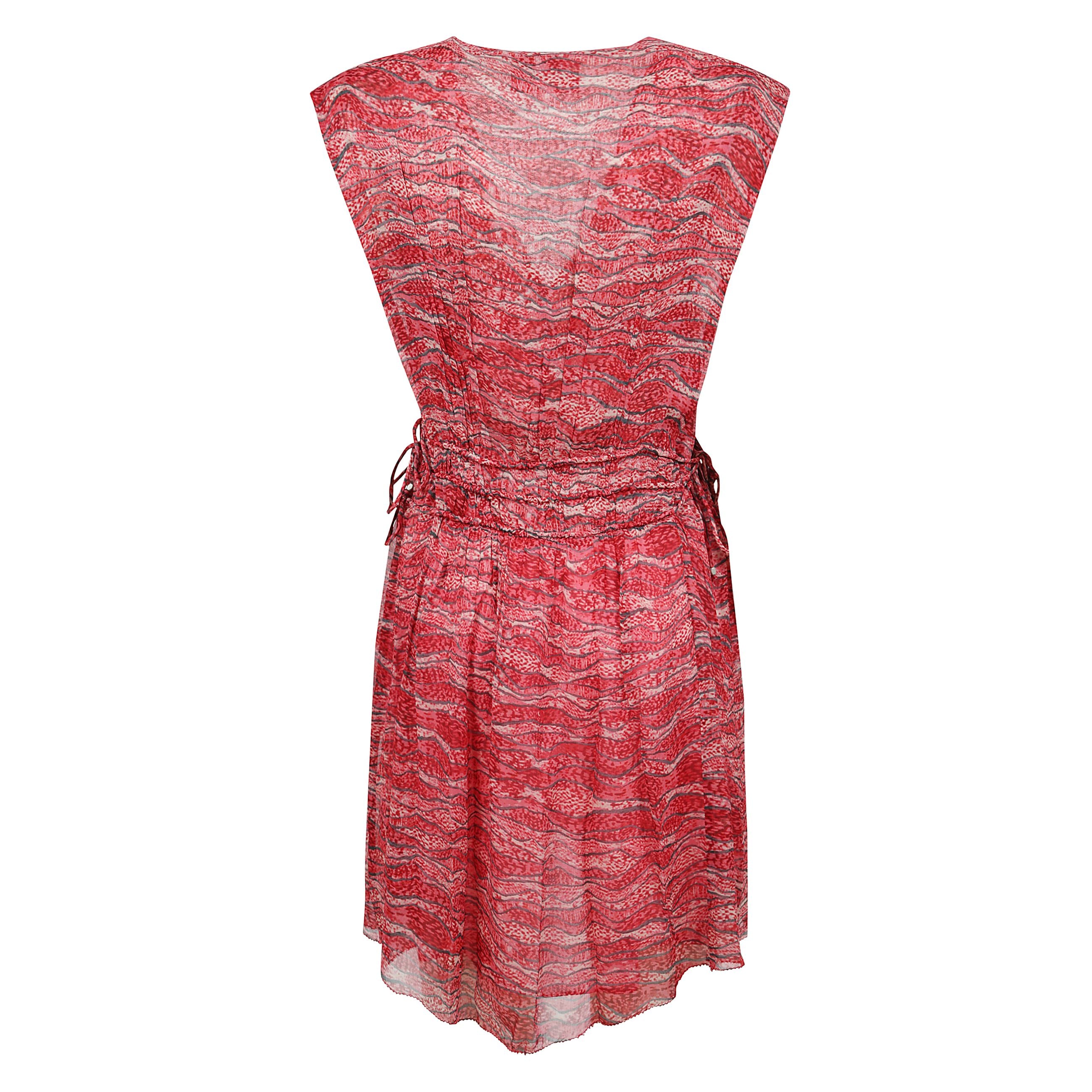 Abito corto anawa con abbottonatura frontale, scollo a v, senza maniche, vita con coulisse, design senza fodera e orlo asimmetrico