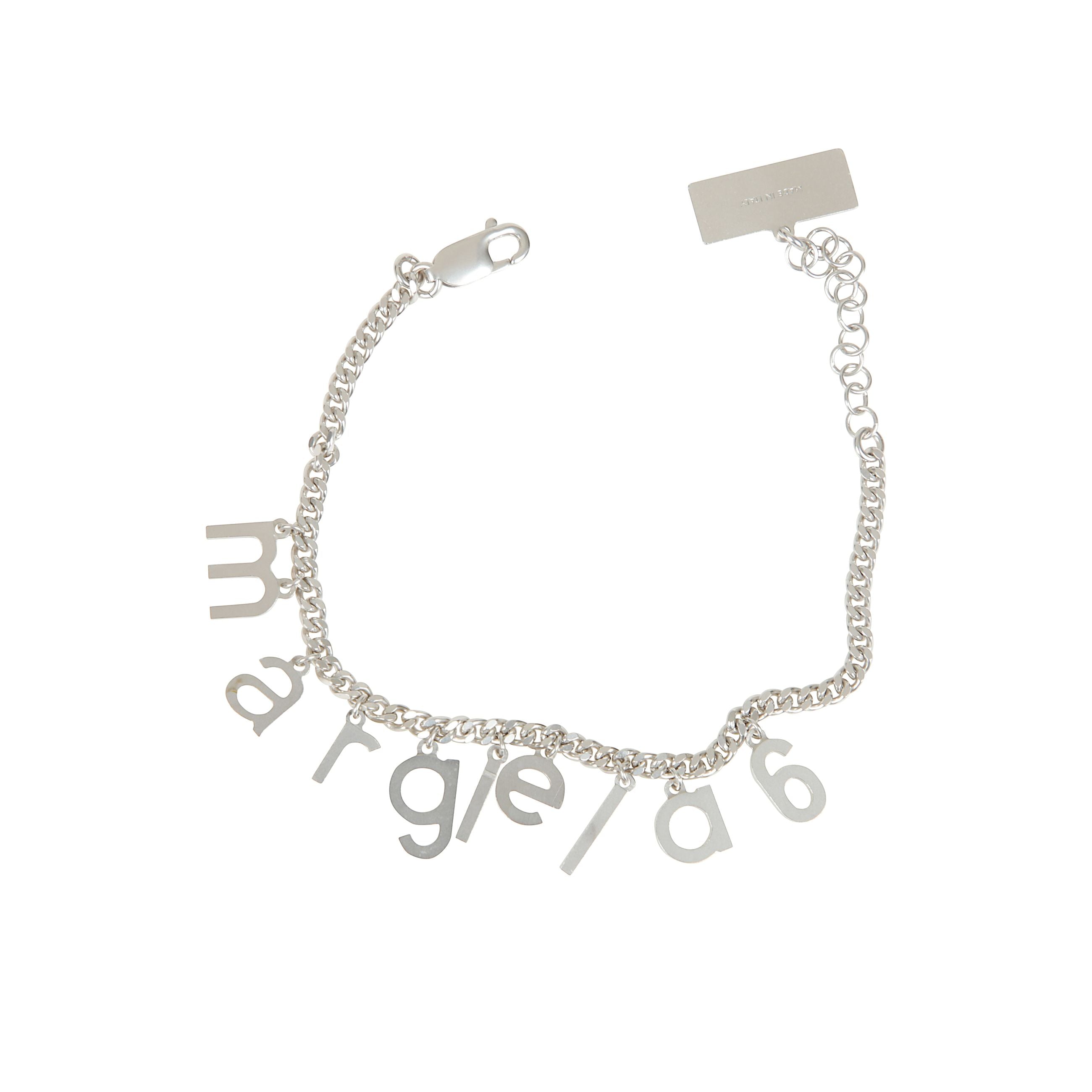 Bracciale con logo color argento, chiusura a moschettone, maglia a catena dal design regolabile