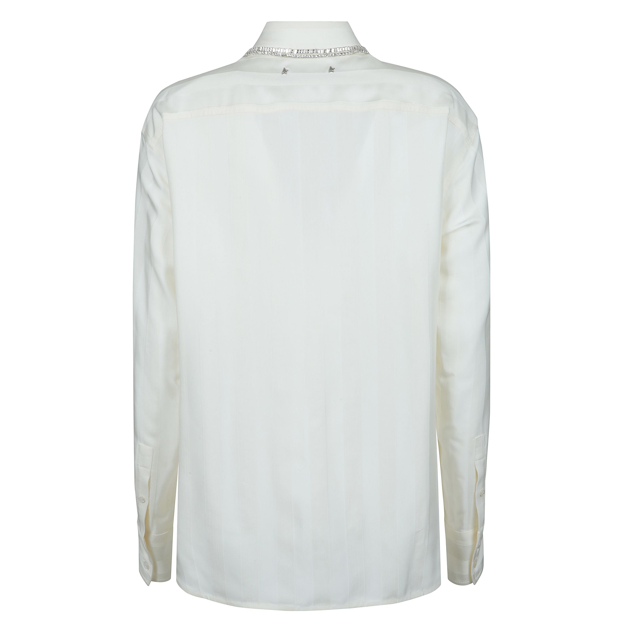 Ispirata all'energia degli anni novanta, la nostra nuova collezione celebra l'energia pulsante della musica e la forza illimitata dei sogni. in viscosa di colore bianco, questa camicia dal fit regular è caratterizzata da un motivo a righe verticali e da