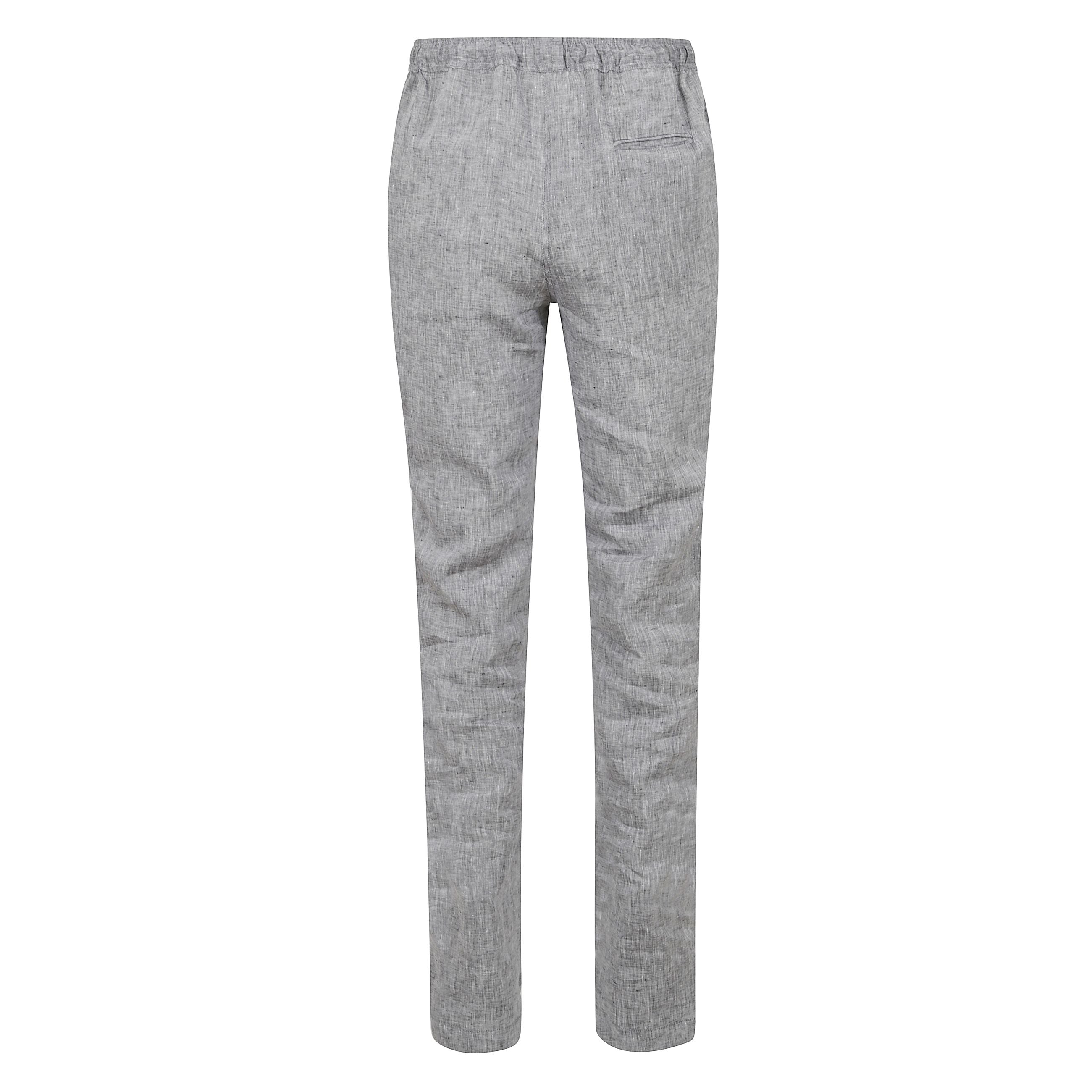 Pantaloni in puro lino con vita elasticizzata e coulisse regolabili.