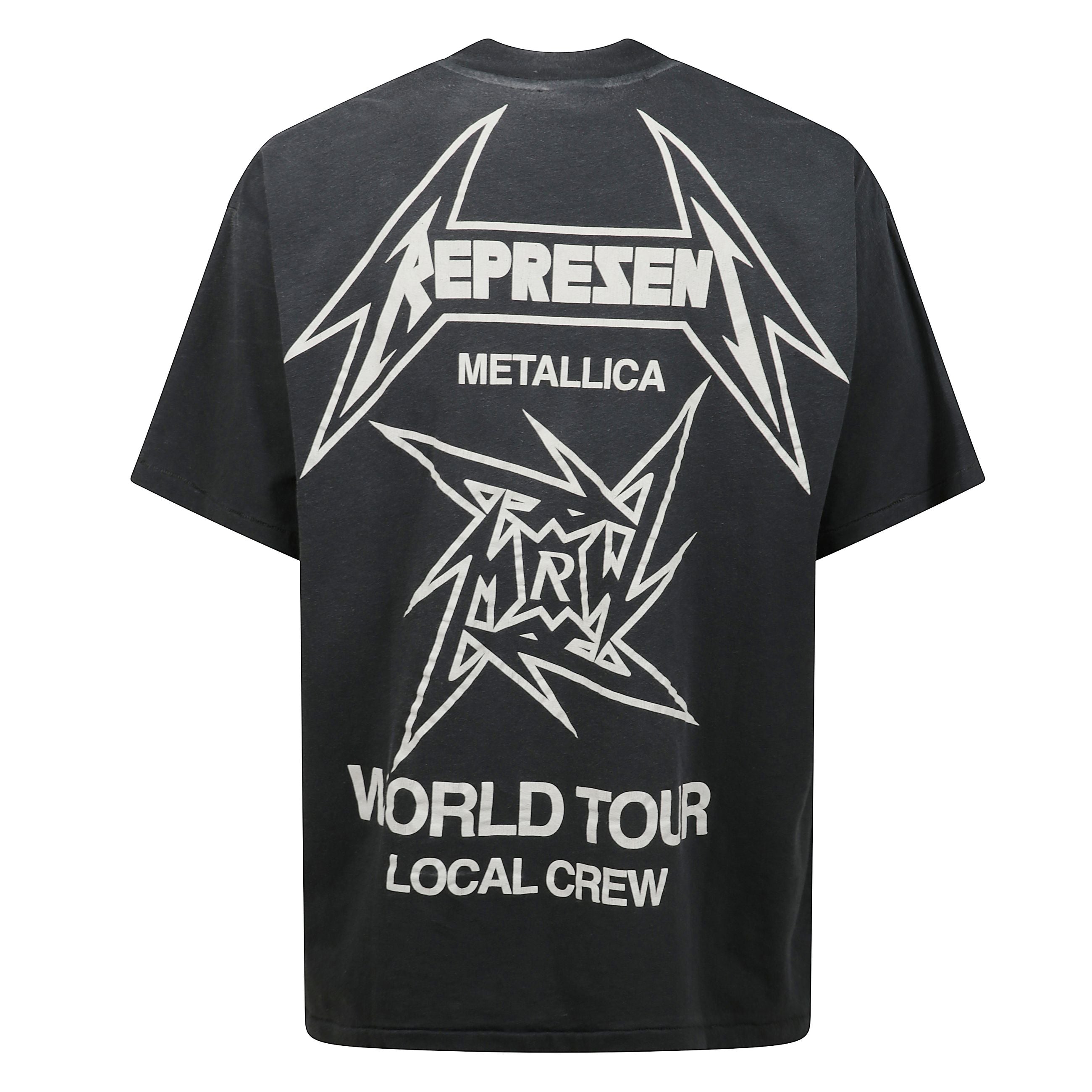 T-shirt in cotone con maniche corte e girocollo, dettaglio frontale e posteriore con stampa ''metallica'' a contrasto.