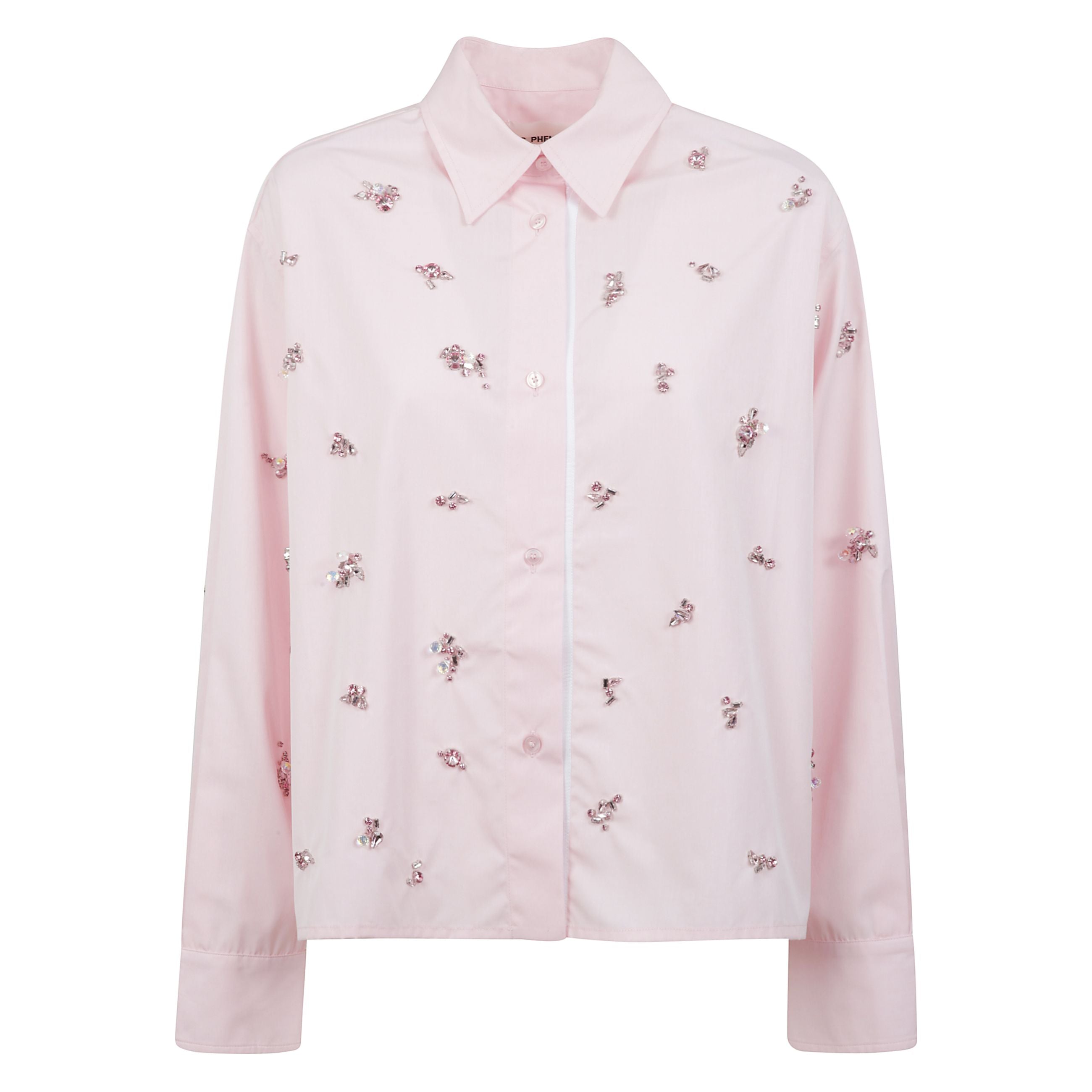 Camicia in cotone, chiusura frontale con bottoni, maniche con polsini abbottonati e decorazione gioiello