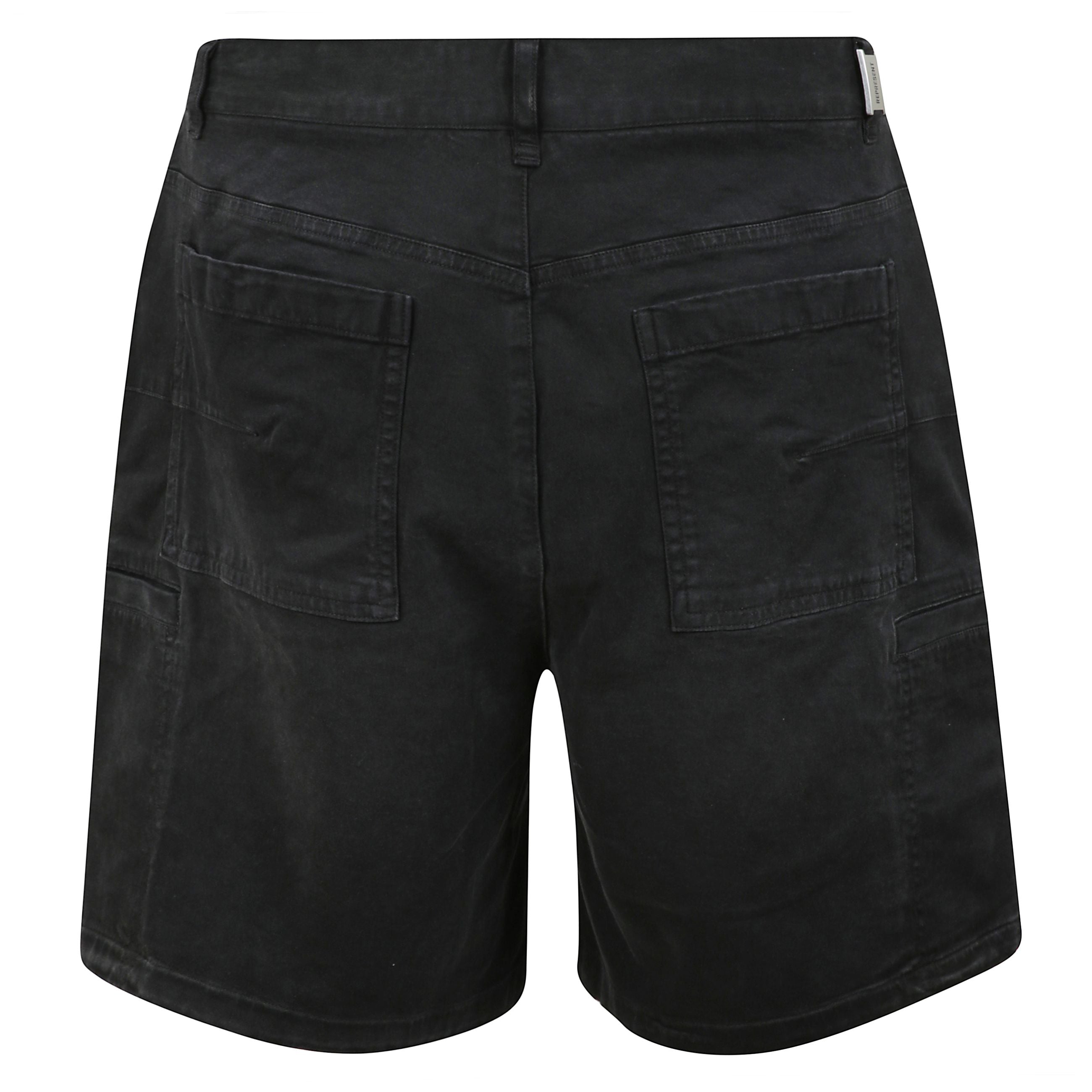 Shorts cargo in cotone, tasche e placca di metallo con logo sul fianco.