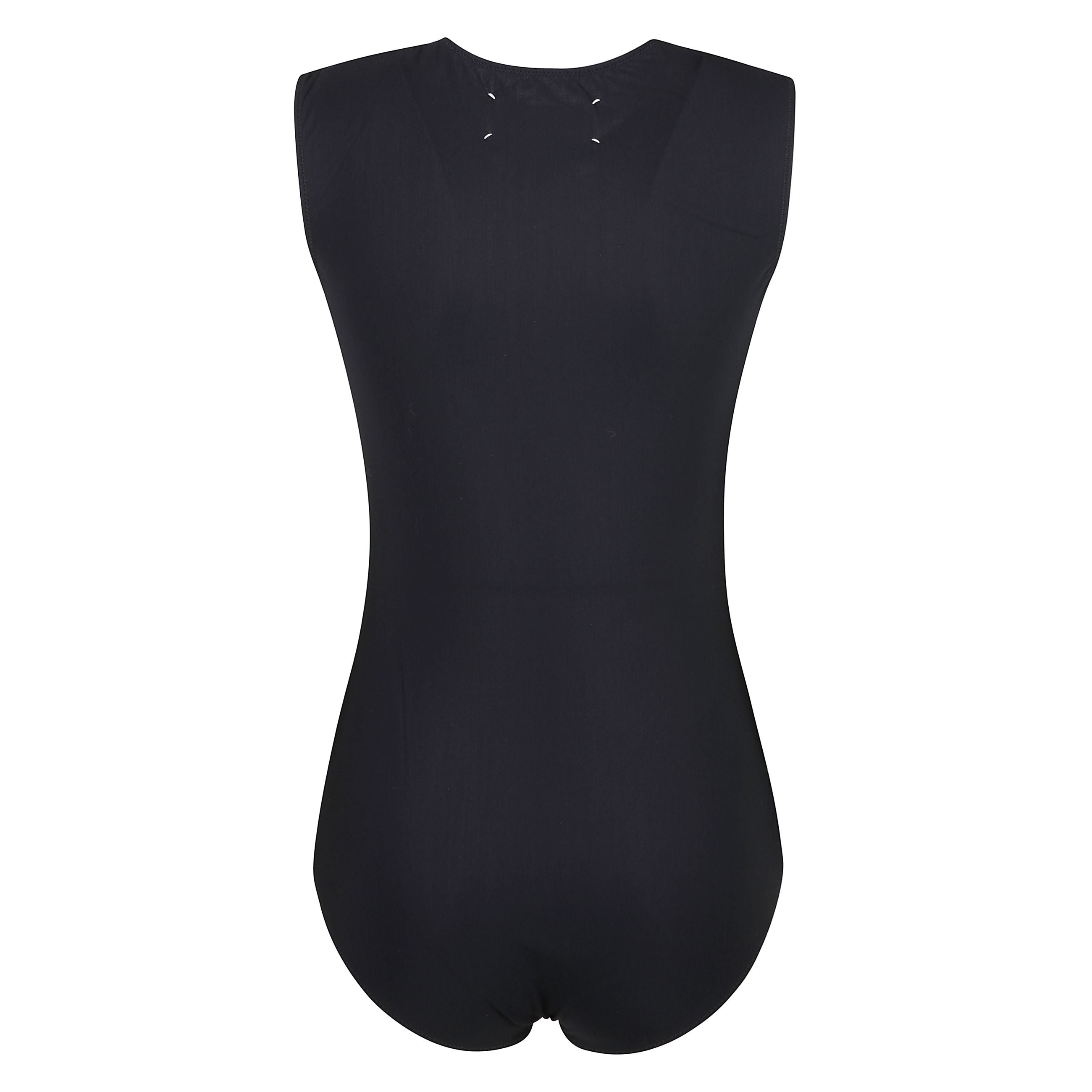 Body in jersey aderente. scollo rotondo. spalline sottili. chiusura a gancetti sul cavallo. etichetta interna sul retro del collo con stampa del logo numerico maison margiela.