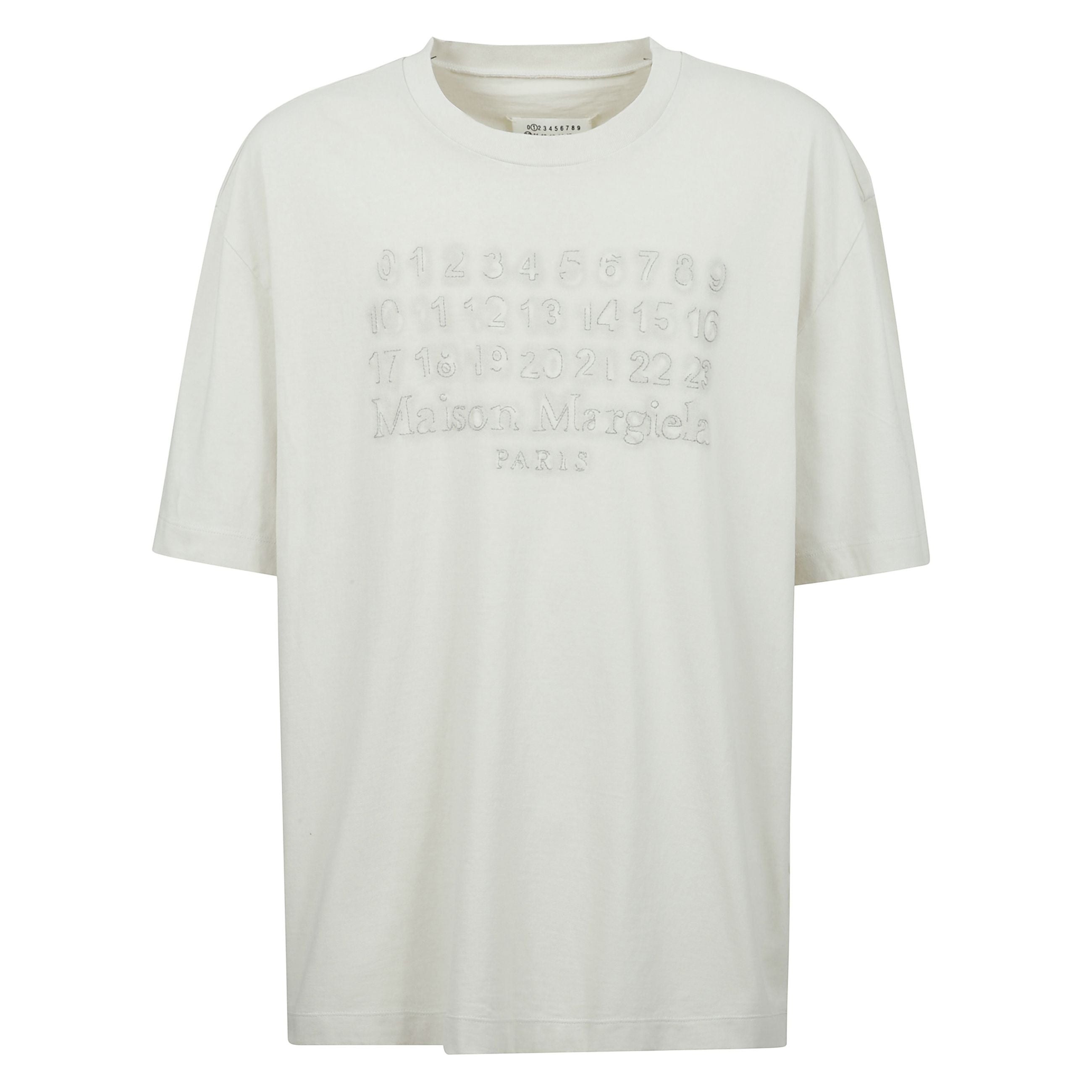 T-shirt in cotone con motivo numeri signature, scollo rotondo, maniche corte e orlo dritto