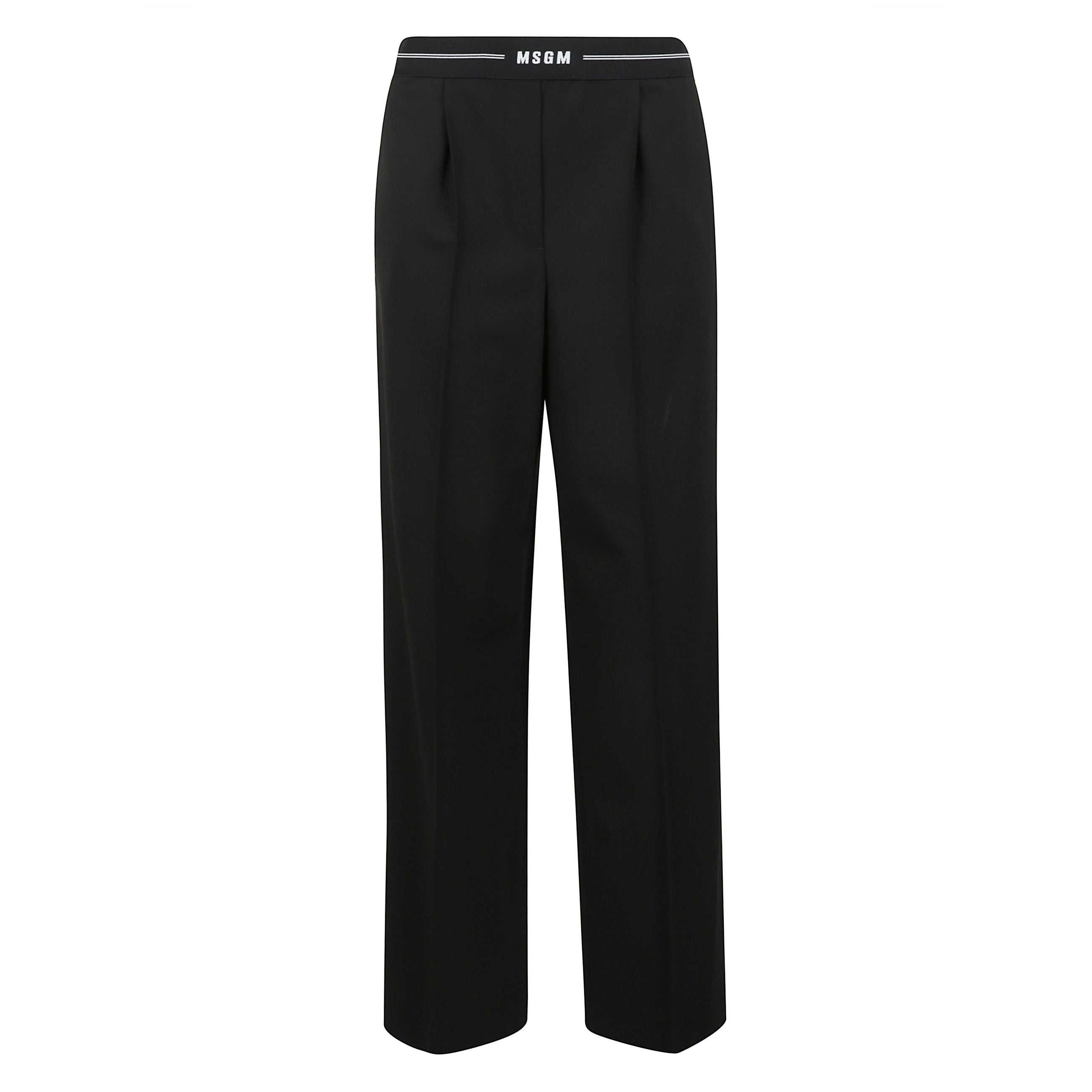 Pantaloni con cintura in vita con logo con un design a pieghe e presentano una chiusura laterale con gancio e zip nascosti, cintura elasticizzata con logo, due tasche laterali a filetto e una tasca posteriore a filetto con bottone.