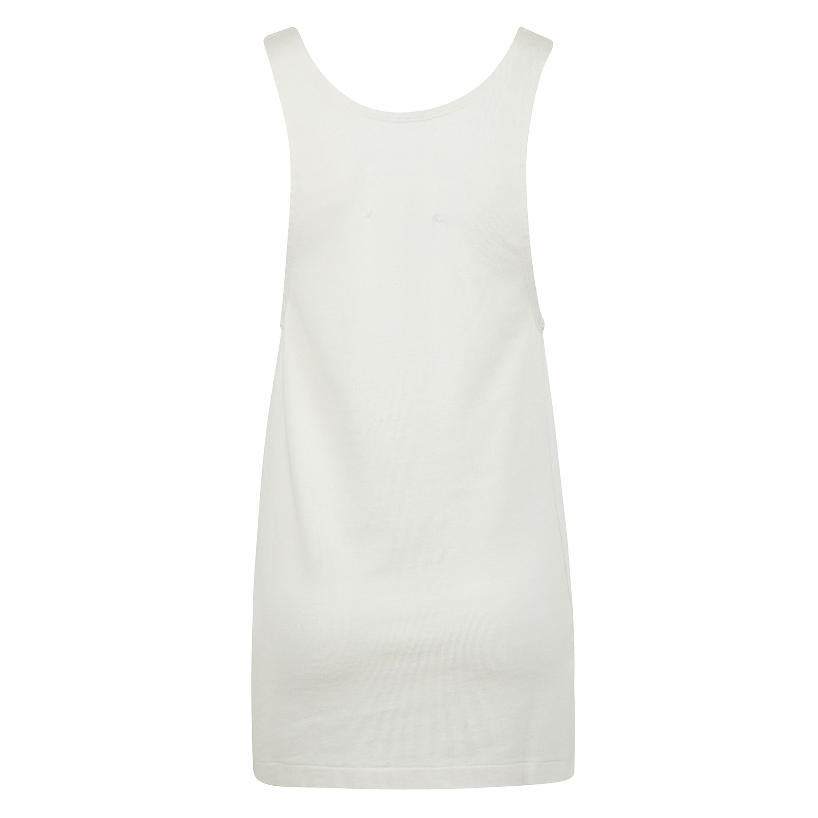 Canotta in cotone con stampa logo timbro sul petto e spacco tagliato a vivo laterale.