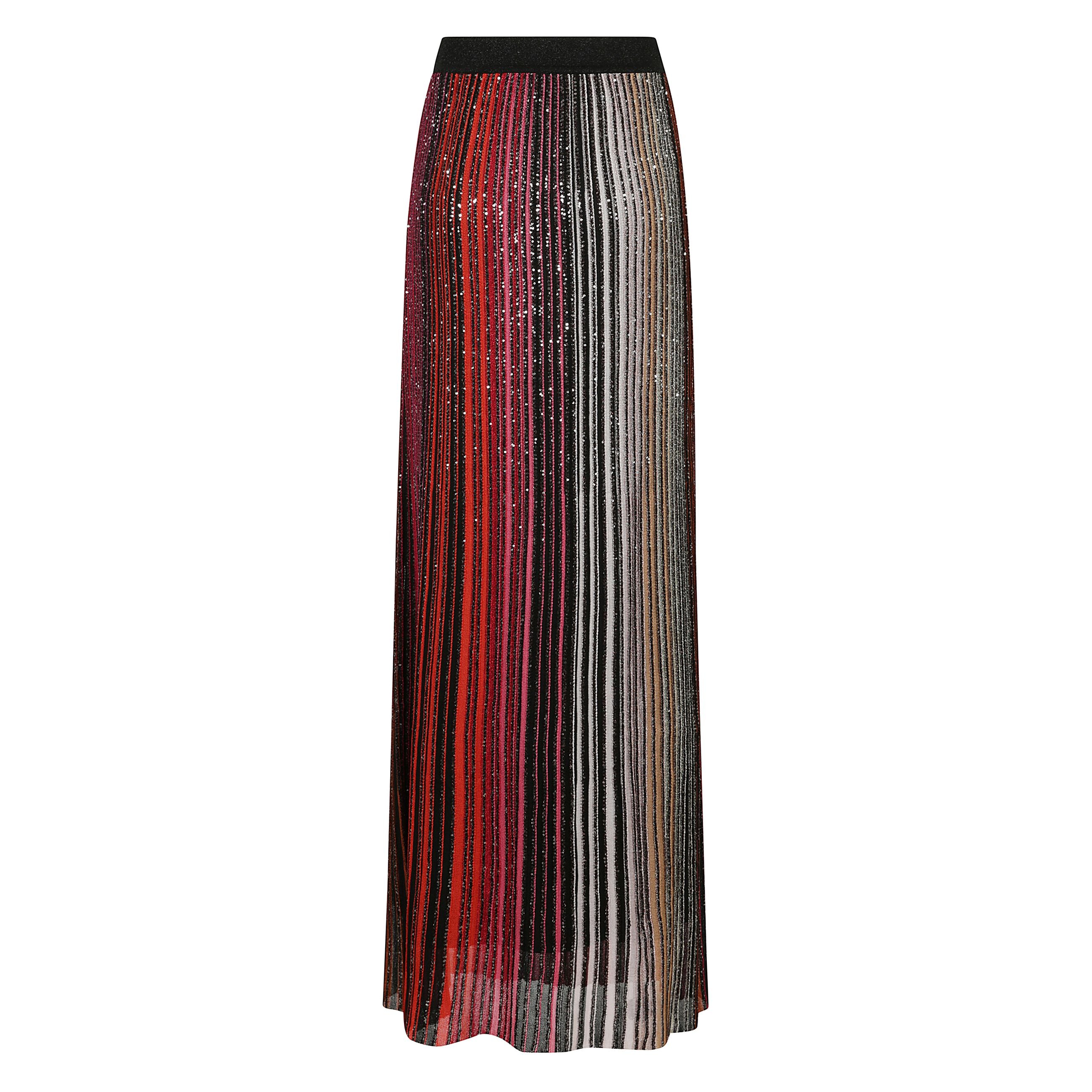 Gonna lunga a righe con paillettes con dettagli plissettati e vita elasticizzata