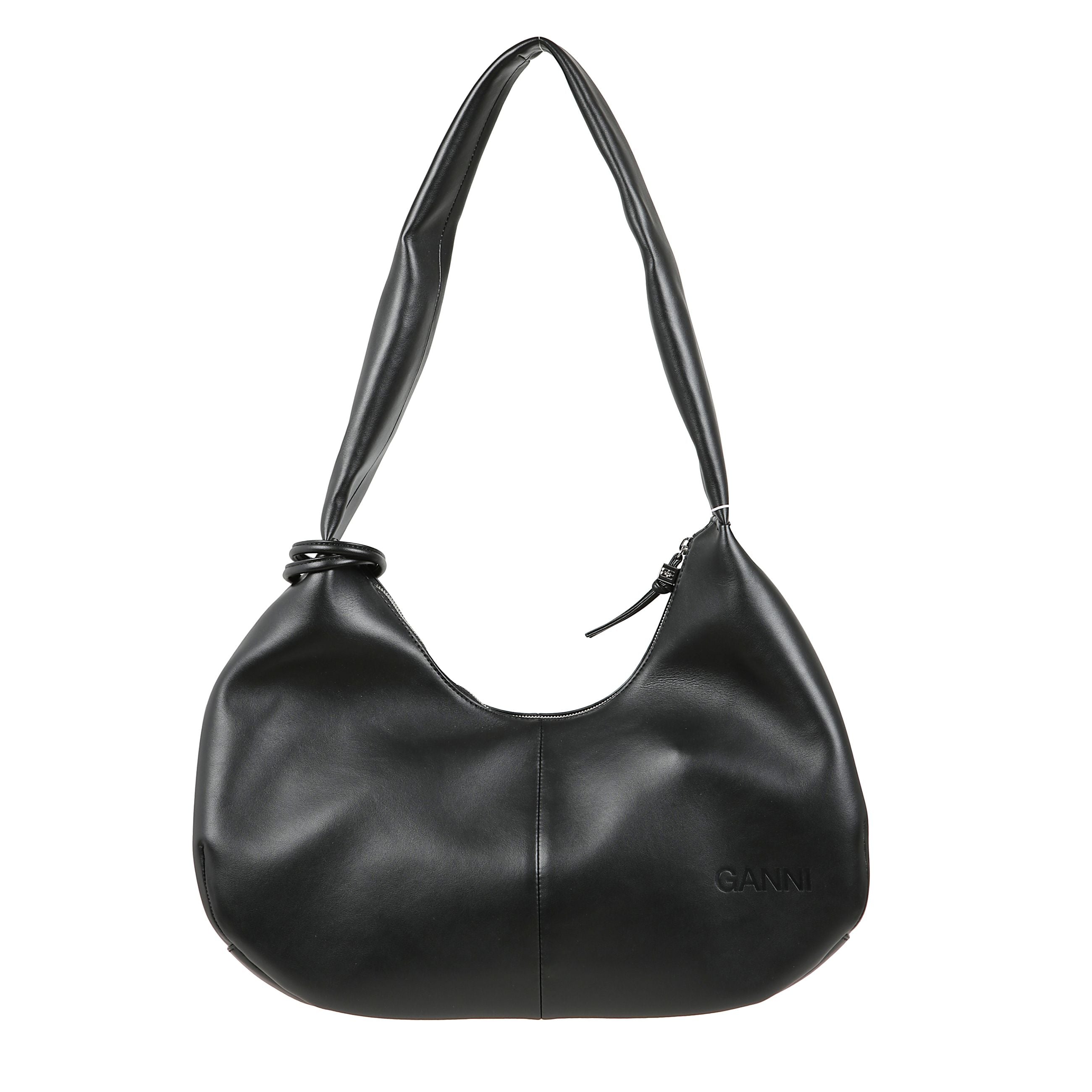 Ganni bou bag hobo medium borsa a spalla in pelle finitura liscia dal design rotondo, chiusura superiore con zip con tracolla singola ed etichetta removibile