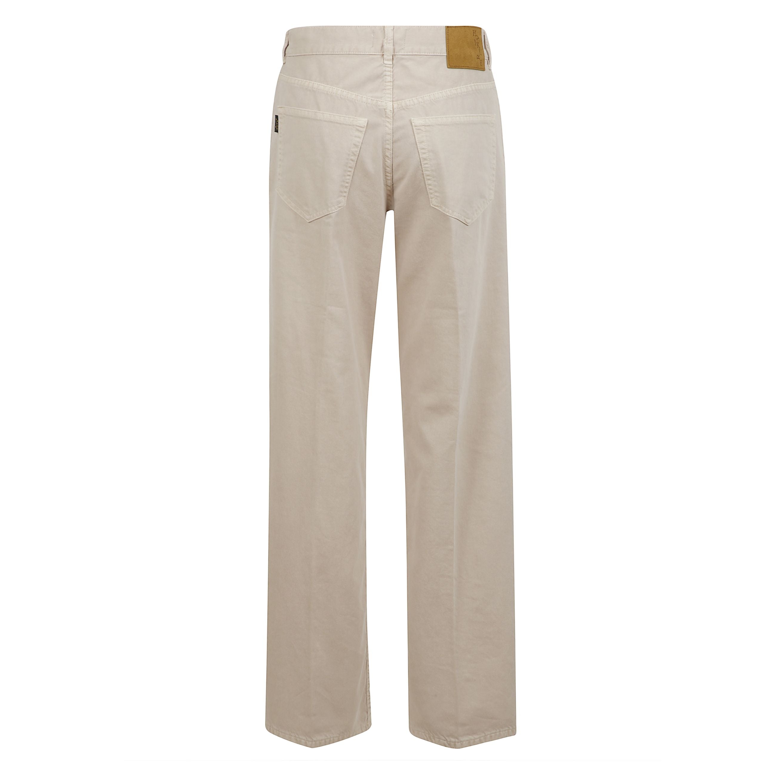 Pantaloni bonnie in cotone e lino, chiusura con zip nascosta e bottoni, passanti, design a cinque tasche, mini targhetta con logo