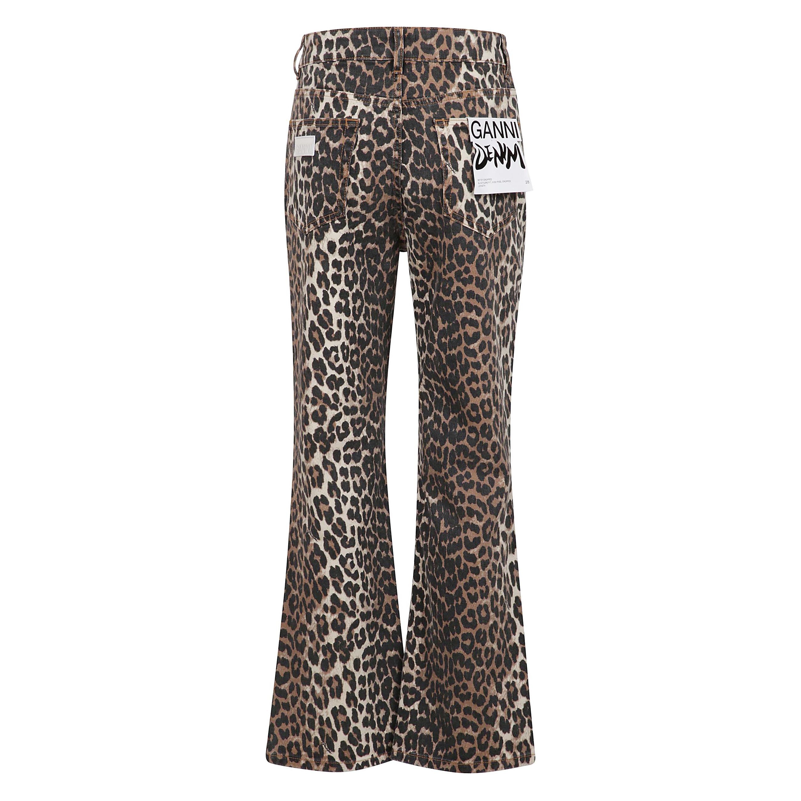 Jeans con stampa leopardo all-over a vita alta con chiusura frontale a bottoni