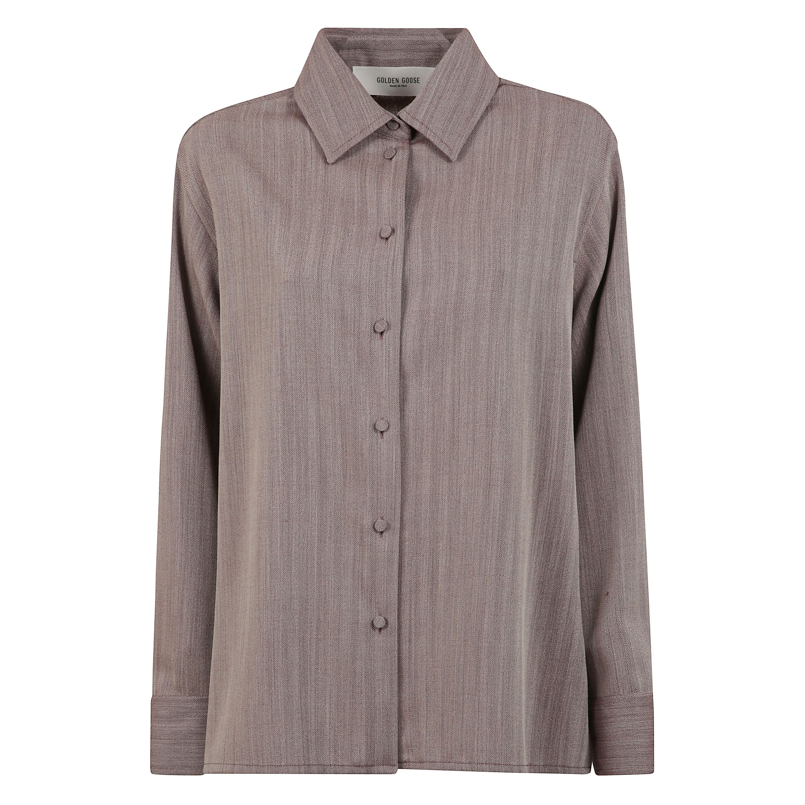 Camicia in misto lana con motivo chevron color granata. colletto classico, abbottonatura frontale e maniche lunghe con polsini abbottonati. doppia stellina logo sul retro.