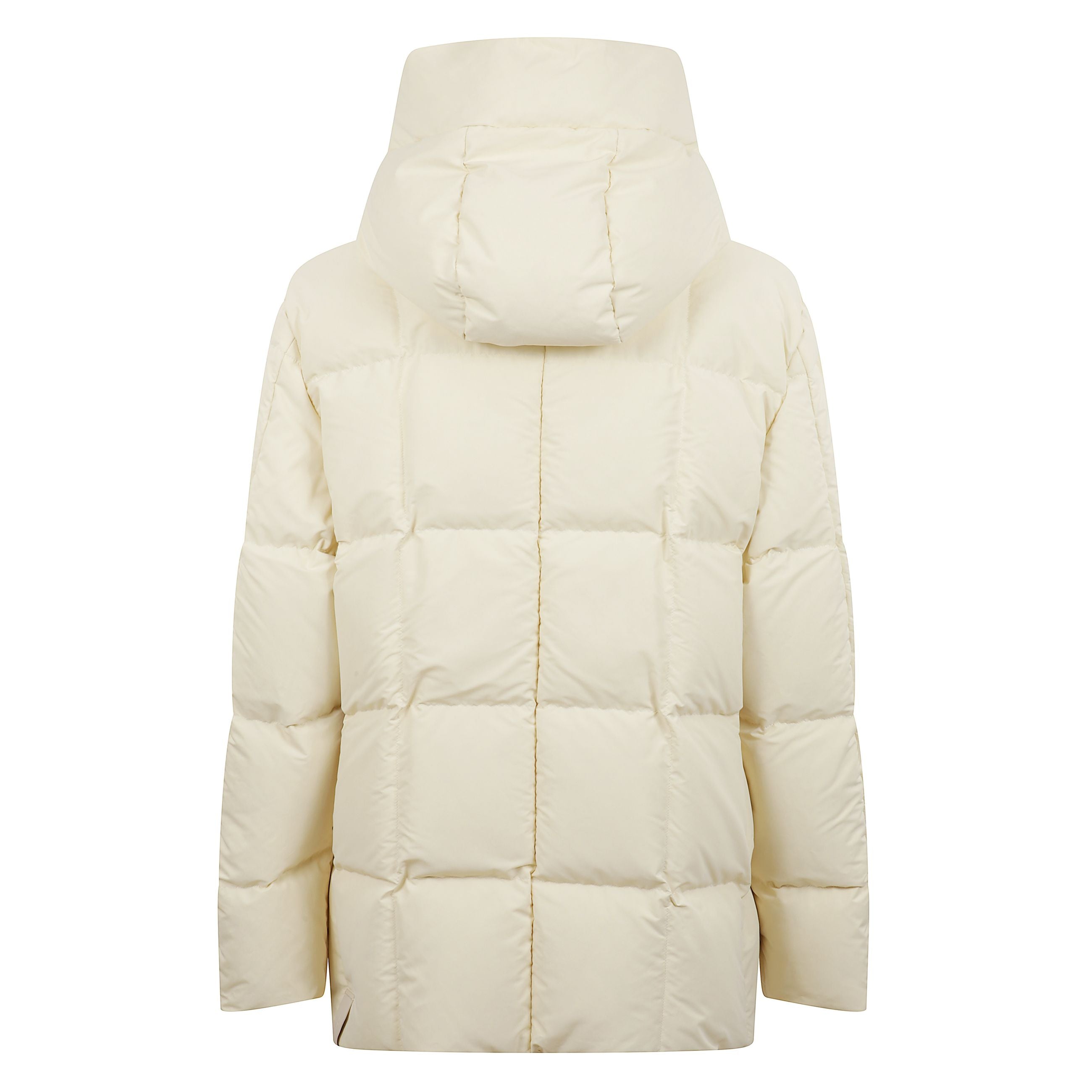 Piumino imbottito. cappuccio integrato e collo avvolgente. chiusura frontale con zip.