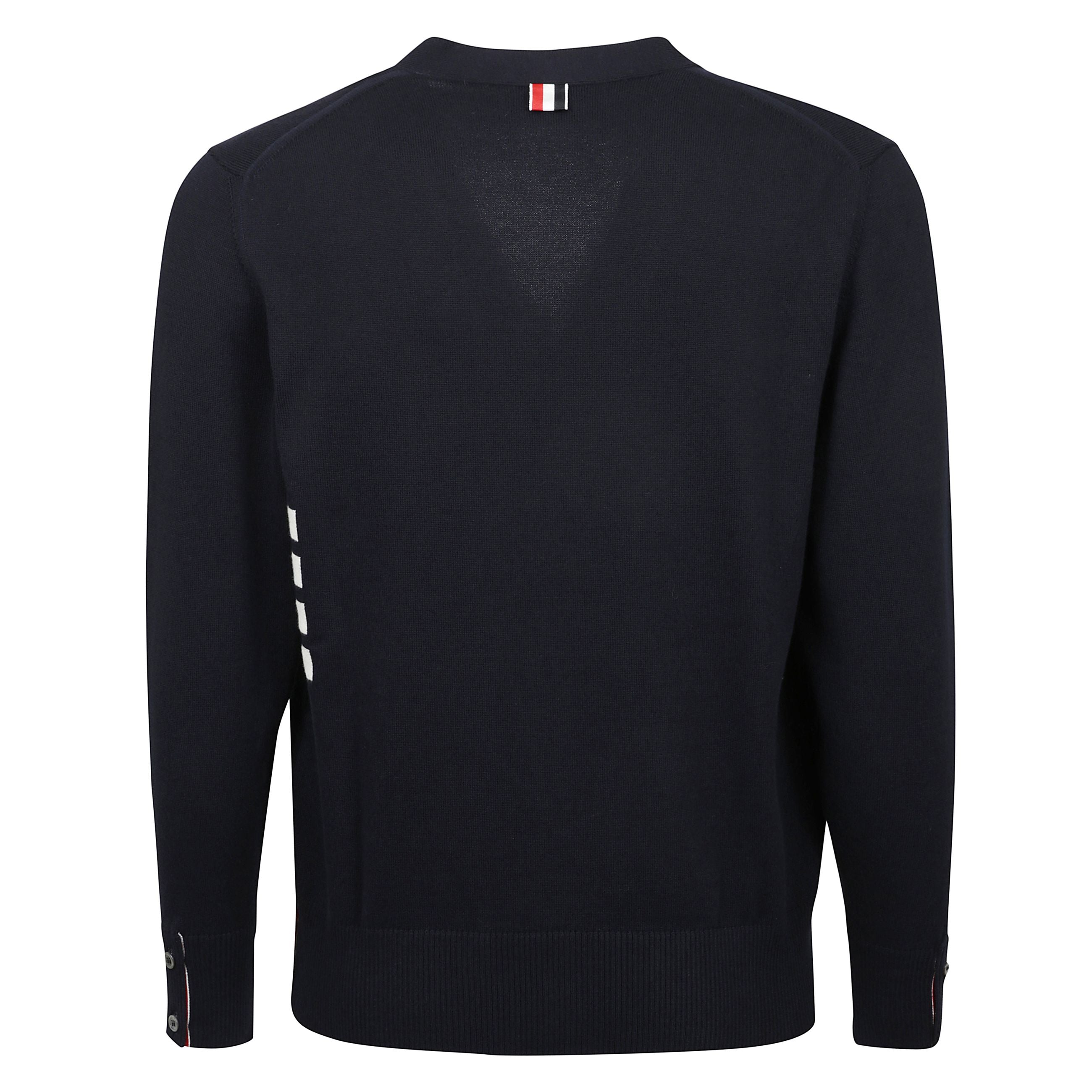 Cardigan con scollo a v, dettagli laterali caratteristici in gros-grain, rifinitura a coste