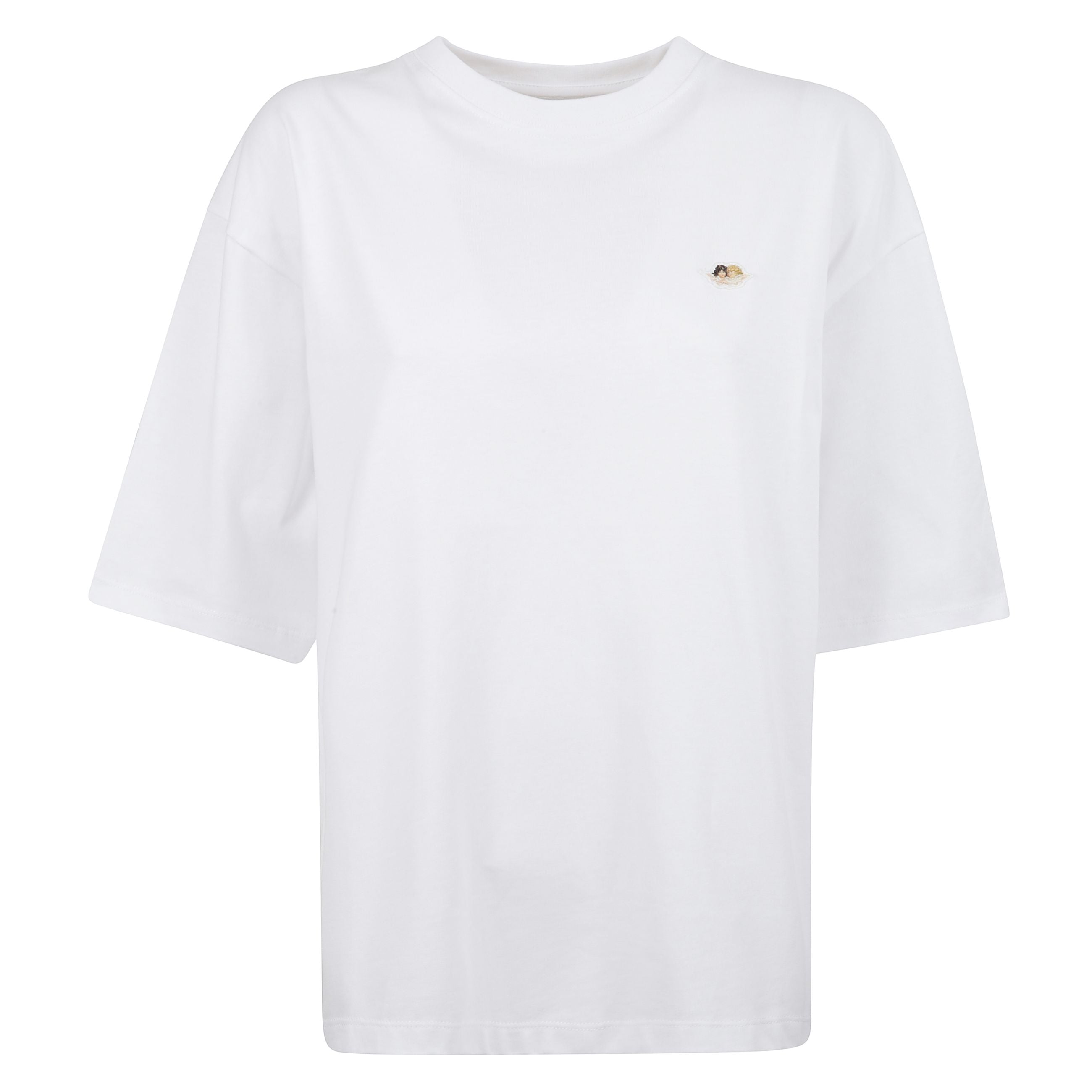 T-shirt a maniche corte in cotone. collo a giro e maniche con vestibilità ampia. logo angels fiorucci applicato sul petto.