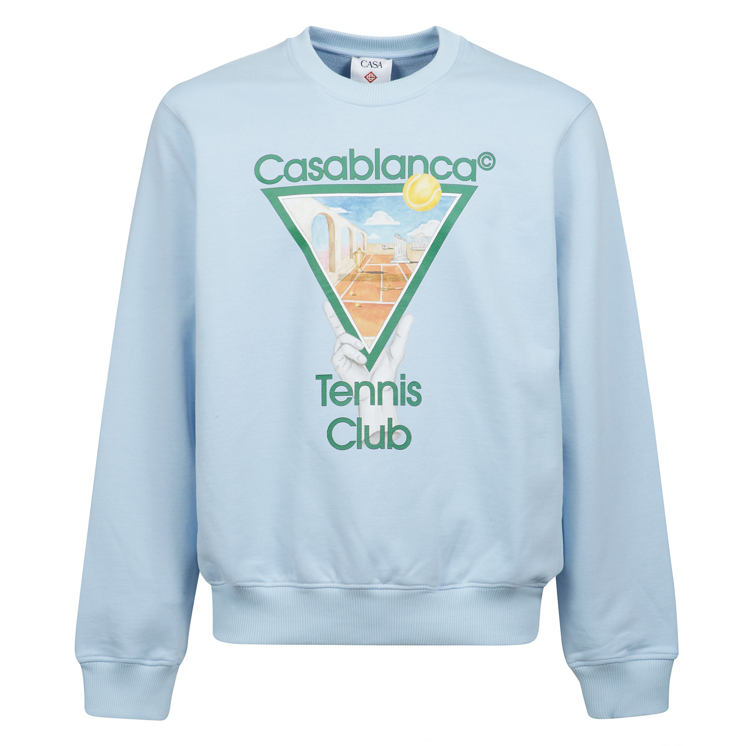 La felpa metaphysical tennis icon è un modello a maniche lunghe con opere d'arte stagionali ispirate al continuo studio della bellezza classica e del fascino contemporaneo dell'antica grecia. completata da un classico girocollo, colletto, polsini e orlo