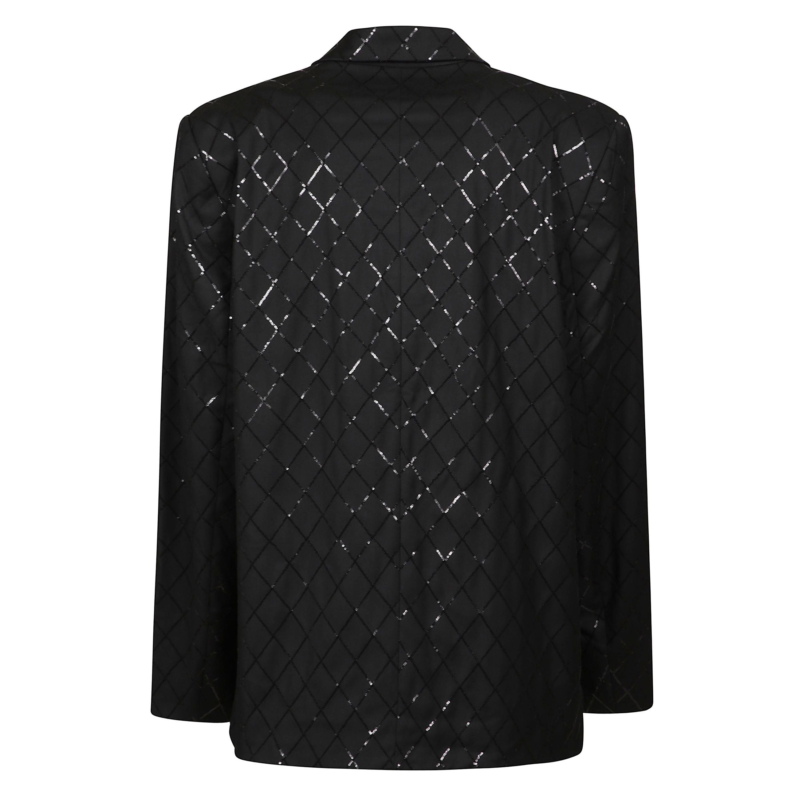 Blazer nero maniche lunghe con paillettes e abbottonatura frontale