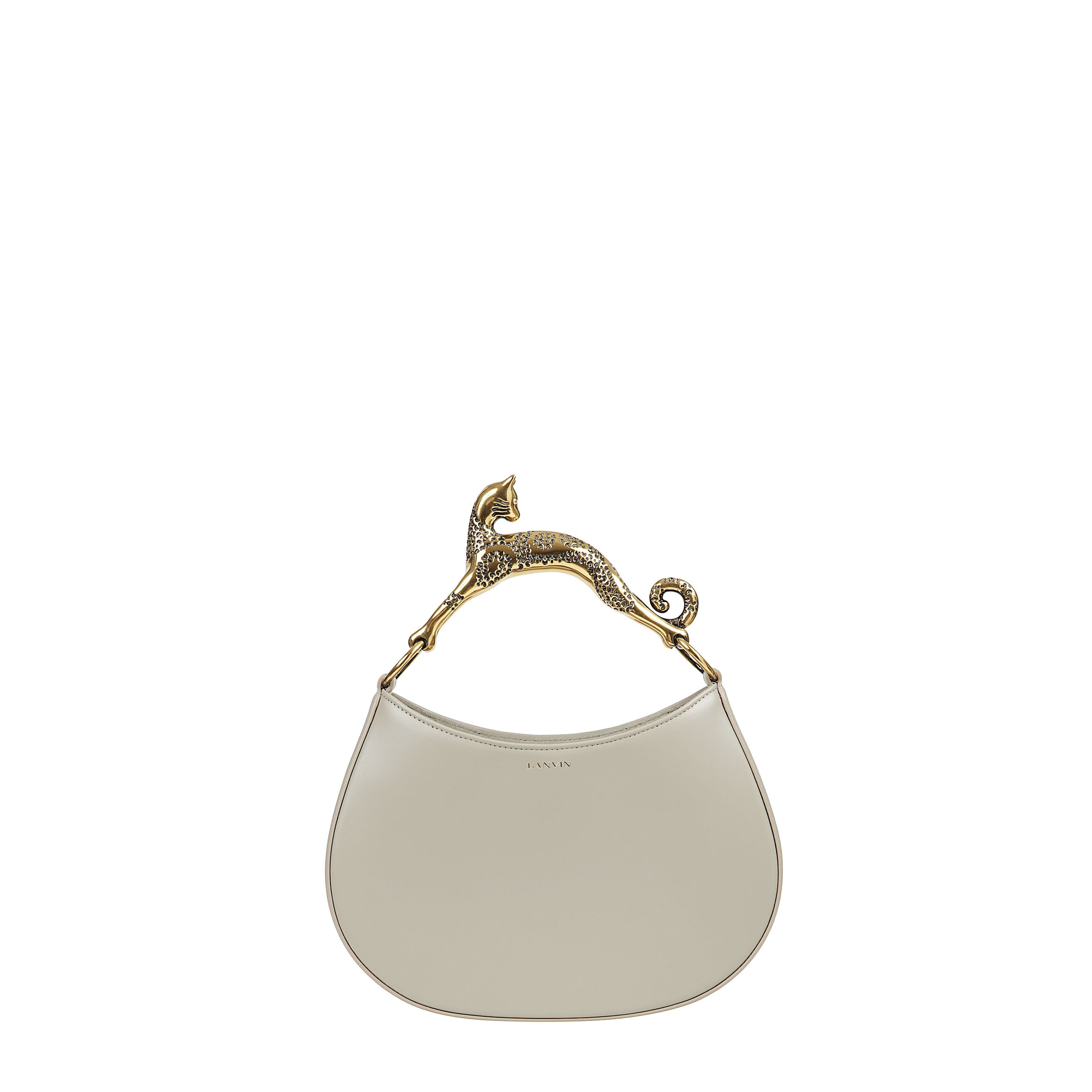 Borsa hobo chat pm in pelle logo lanvin stampato sul davanti, manico scultoreo a forma di gatto, tracolla in pelle regolabile e removibile, chiusura magnetica, tasca interna con zip